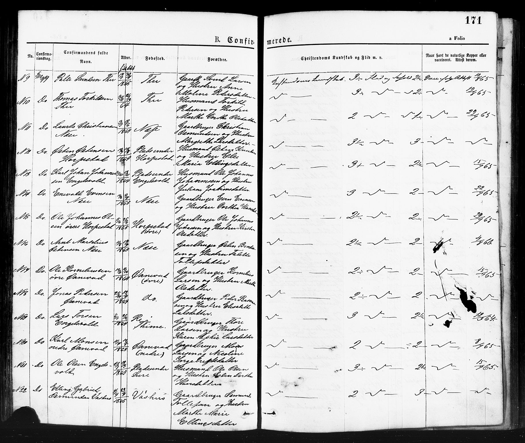 Klepp sokneprestkontor, AV/SAST-A-101803/001/3/30BA/L0006: Parish register (official) no. A 6, 1871-1885, p. 171