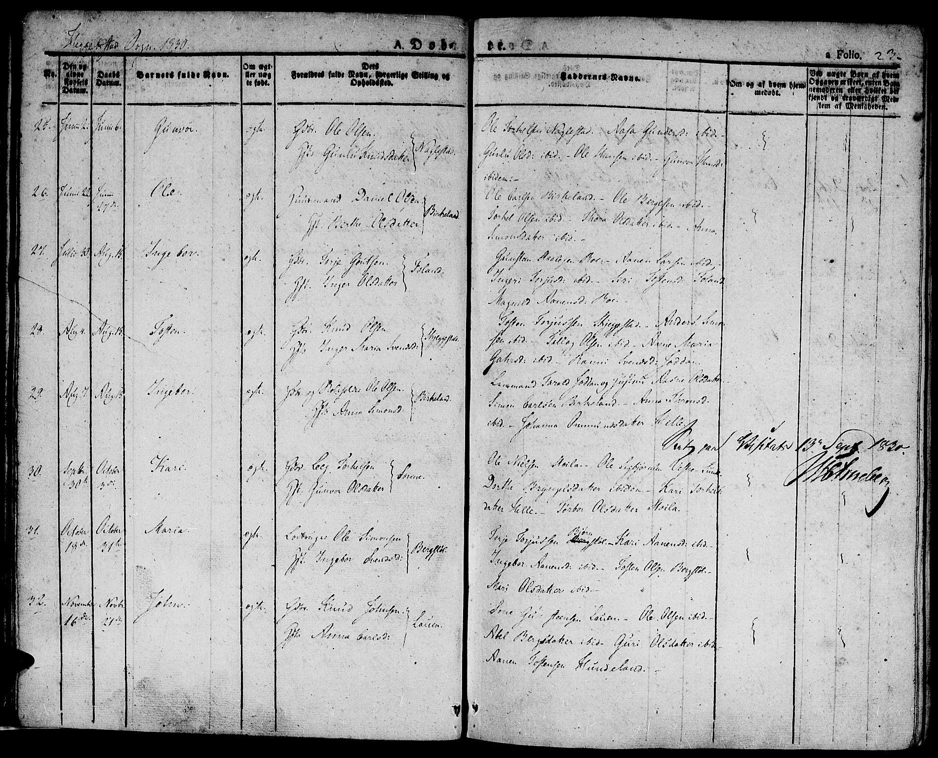 Hægebostad sokneprestkontor, AV/SAK-1111-0024/F/Fa/Faa/L0003: Parish register (official) no. A 3 /1, 1825-1834, p. 23