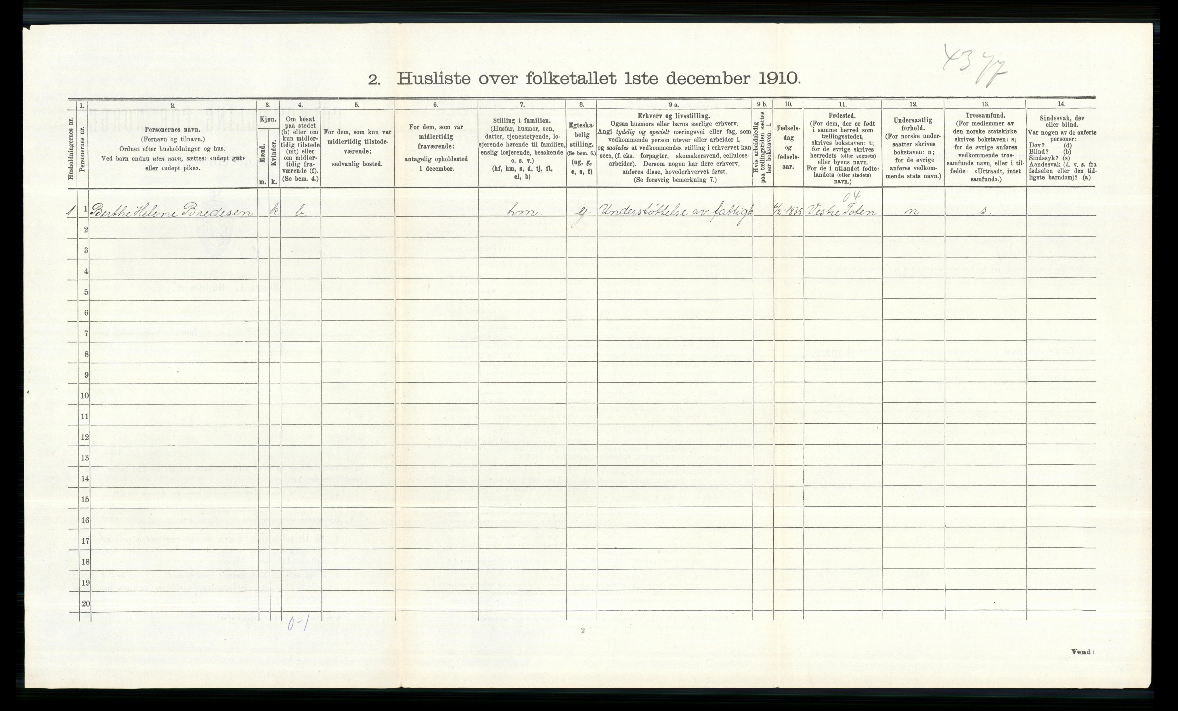 RA, 1910 census for Vardal, 1910, p. 1425