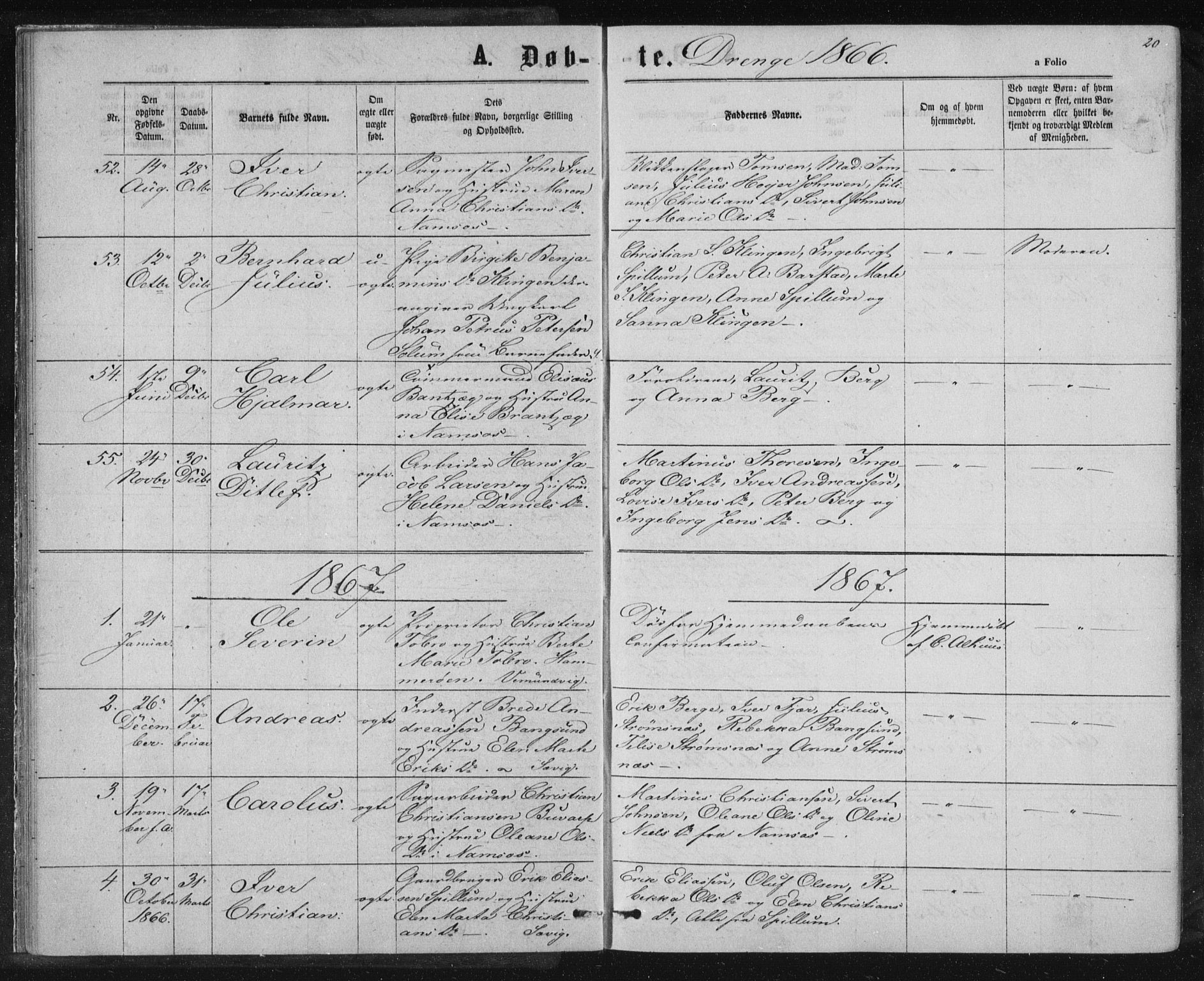Ministerialprotokoller, klokkerbøker og fødselsregistre - Nord-Trøndelag, SAT/A-1458/768/L0570: Parish register (official) no. 768A05, 1865-1874, p. 20