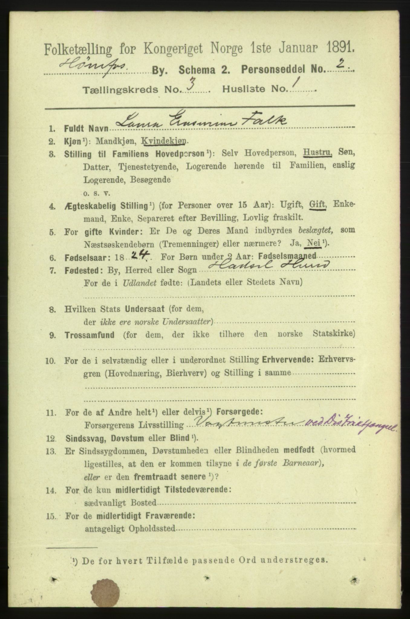 RA, 1891 census for 0601 Hønefoss, 1891, p. 640