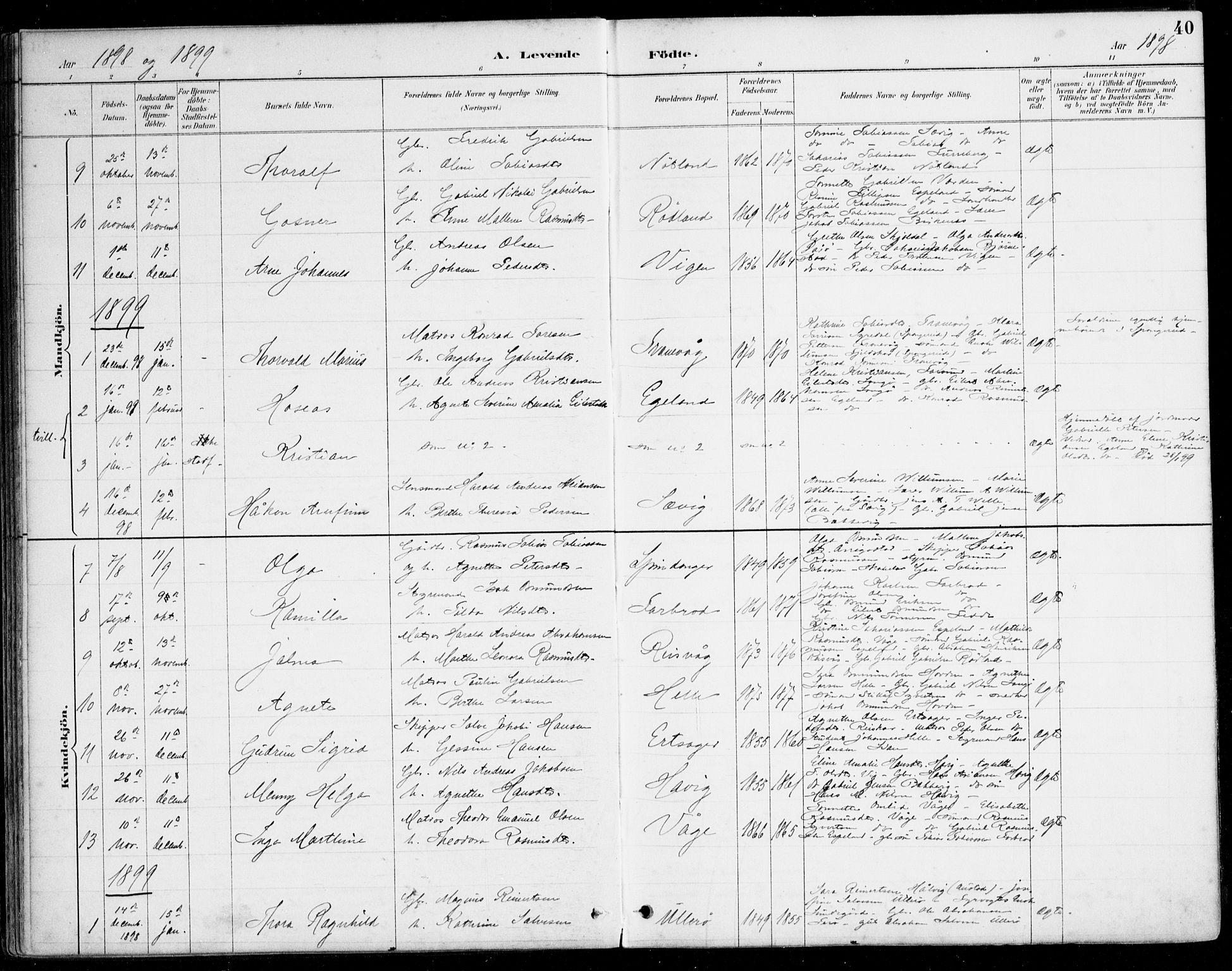 Herad sokneprestkontor, SAK/1111-0018/F/Fa/Fab/L0005: Parish register (official) no. A 5, 1886-1913, p. 40