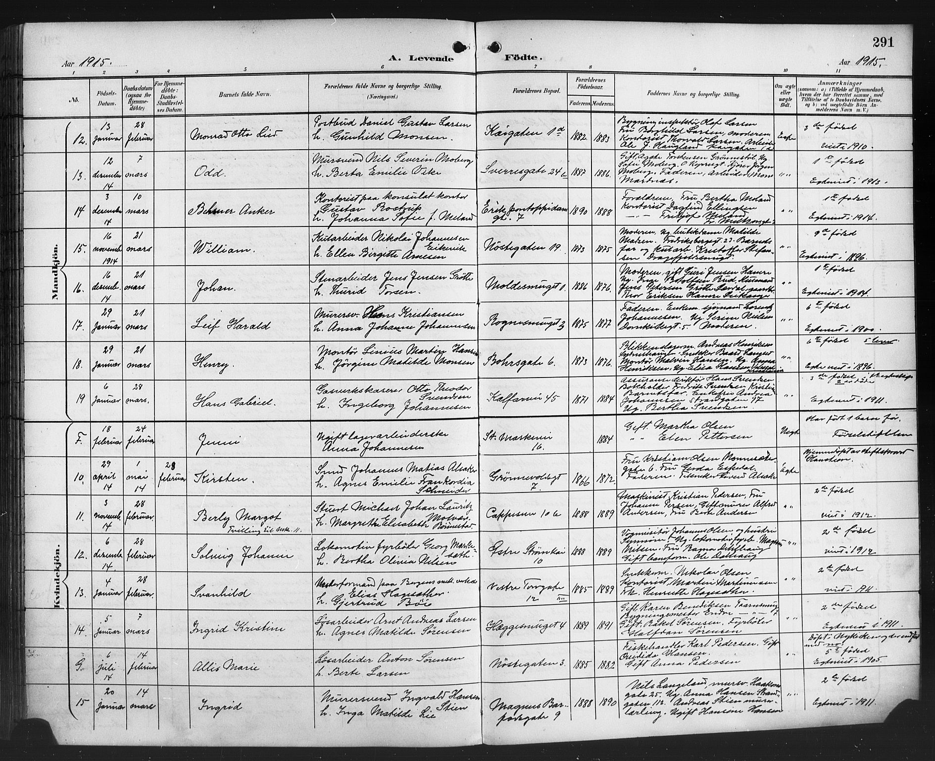 Domkirken sokneprestembete, SAB/A-74801/H/Hab/L0017: Parish register (copy) no. B 10, 1900-1915, p. 291