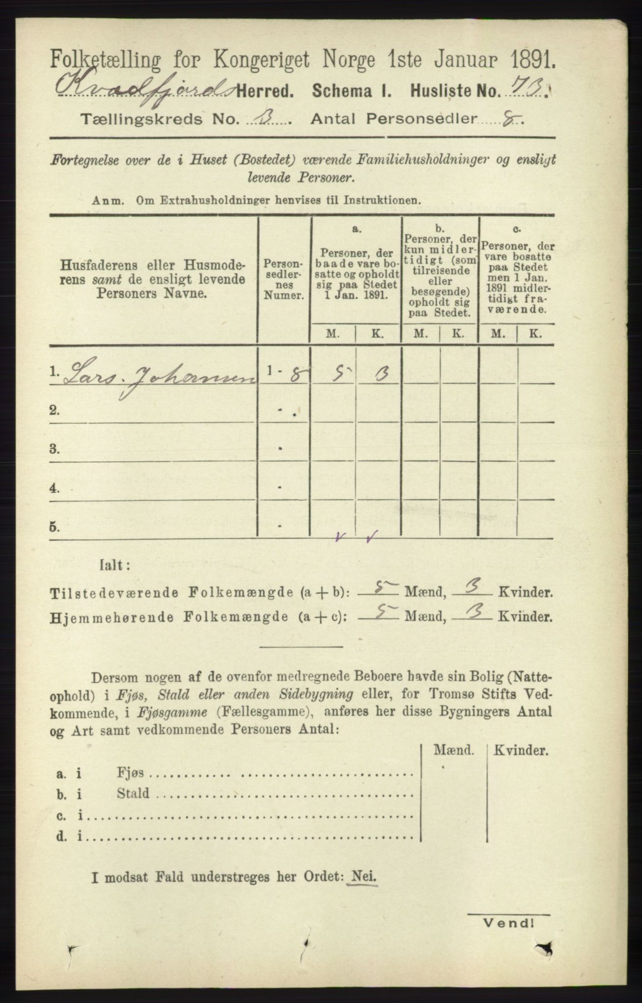 RA, 1891 census for 1911 Kvæfjord, 1891, p. 1293