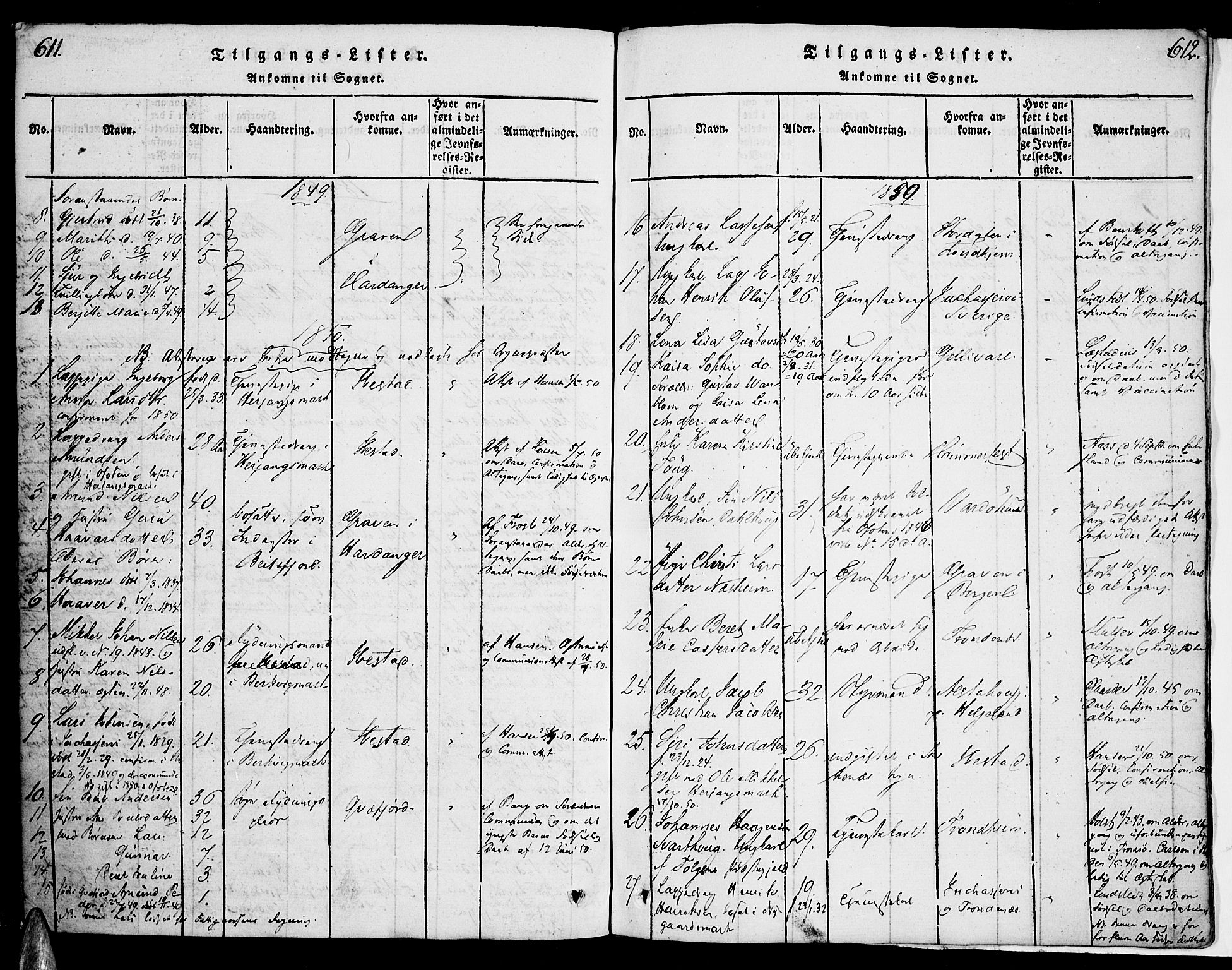 Ministerialprotokoller, klokkerbøker og fødselsregistre - Nordland, SAT/A-1459/863/L0894: Parish register (official) no. 863A06, 1821-1851, p. 611-612