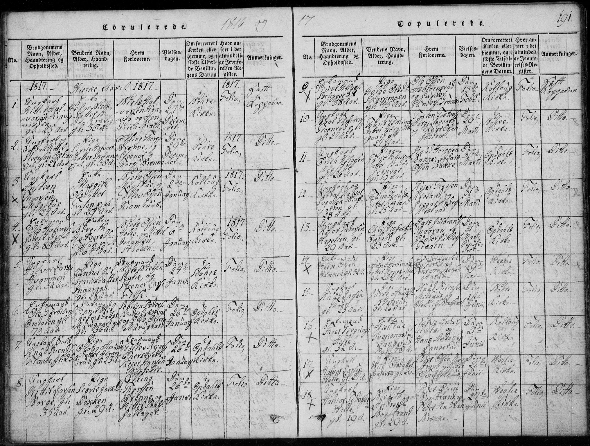 Rollag kirkebøker, SAKO/A-240/G/Ga/L0001: Parish register (copy) no. I 1, 1814-1831, p. 191
