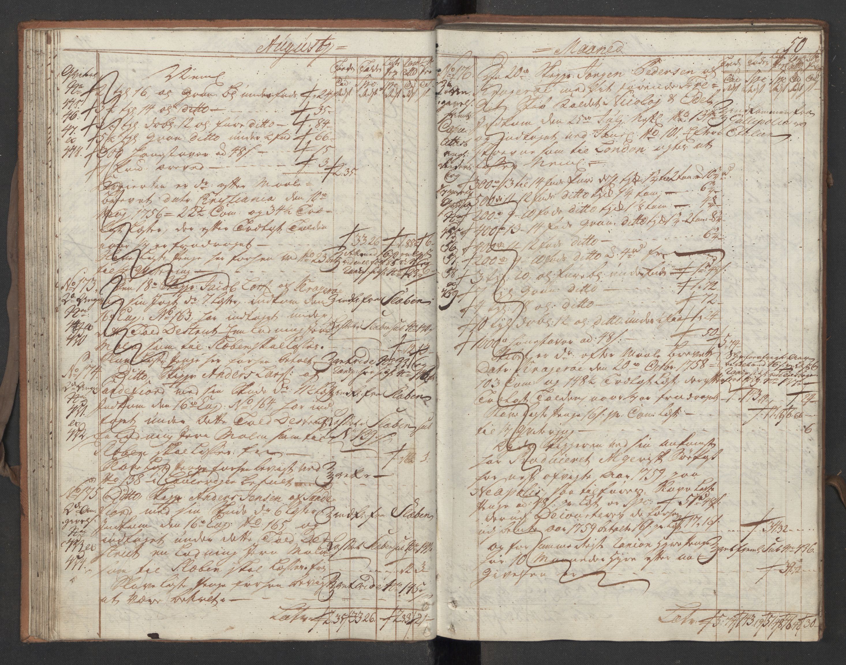 Generaltollkammeret, tollregnskaper, AV/RA-EA-5490/R13/L0029/0001: Tollregnskaper Kragerø / Utgående hovedtollbok, 1760, p. 49b-50a
