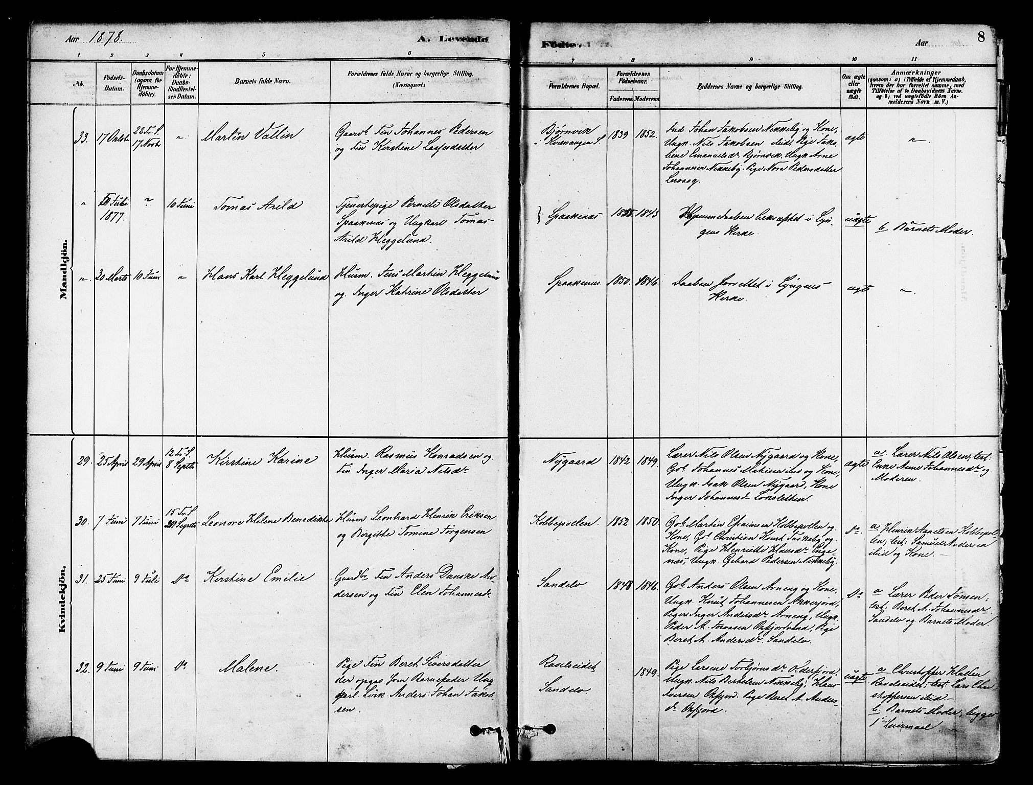 Skjervøy sokneprestkontor, AV/SATØ-S-1300/H/Ha/Haa/L0009kirke: Parish register (official) no. 9, 1878-1887, p. 8