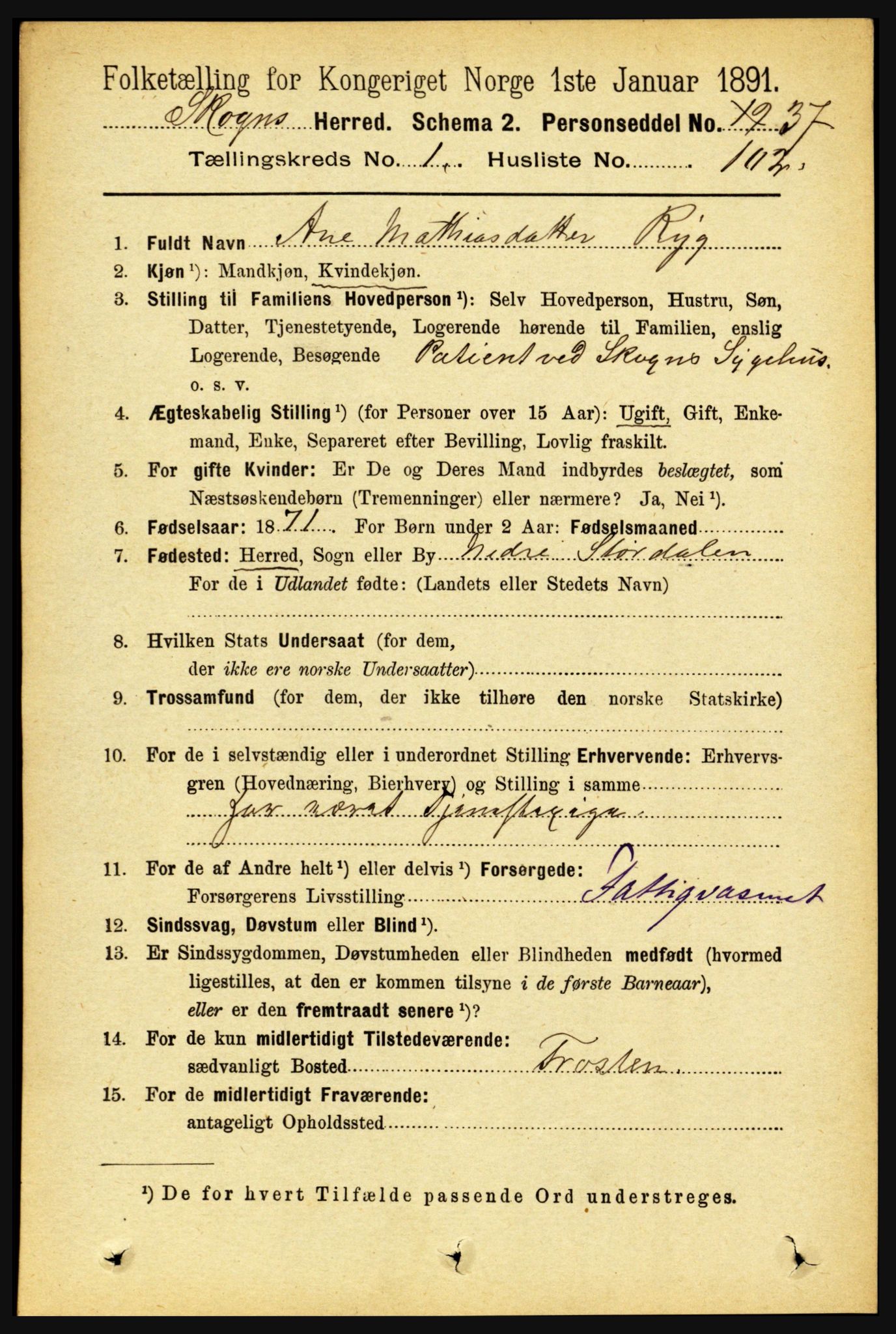 RA, 1891 census for 1719 Skogn, 1891, p. 752