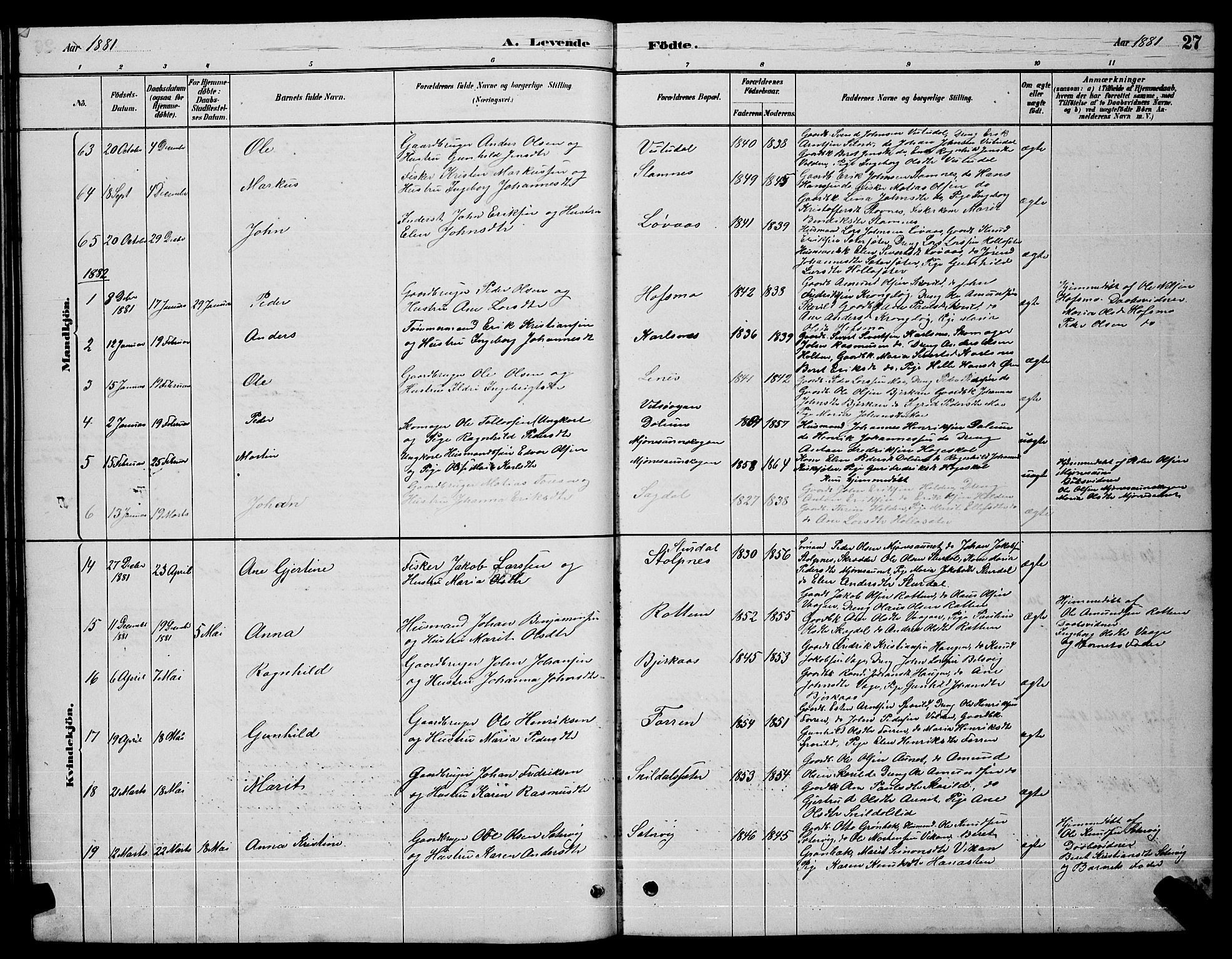 Ministerialprotokoller, klokkerbøker og fødselsregistre - Sør-Trøndelag, SAT/A-1456/630/L0504: Parish register (copy) no. 630C02, 1879-1898, p. 27