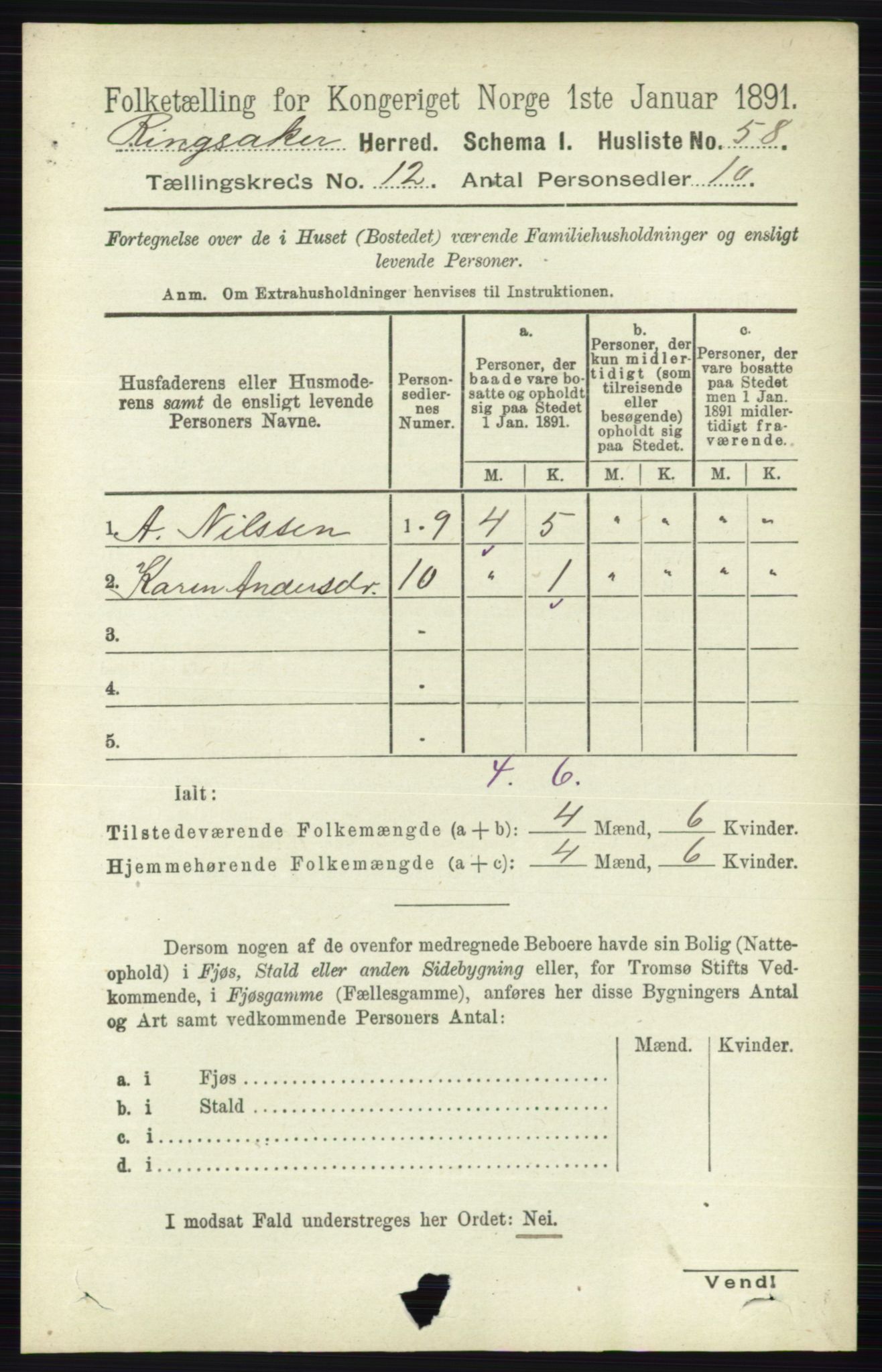 RA, 1891 census for 0412 Ringsaker, 1891, p. 6758