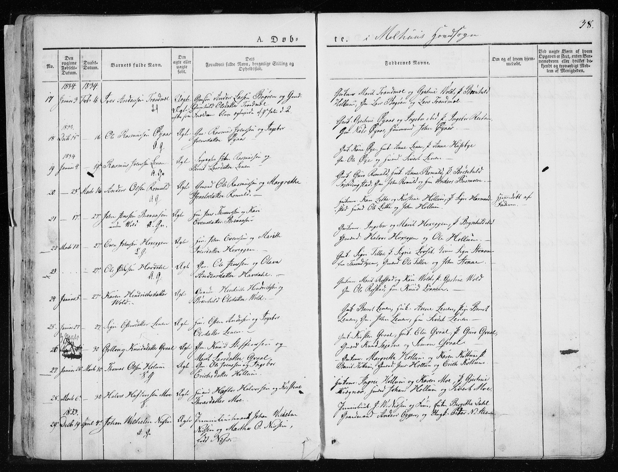 Ministerialprotokoller, klokkerbøker og fødselsregistre - Sør-Trøndelag, AV/SAT-A-1456/691/L1069: Parish register (official) no. 691A04, 1826-1841, p. 38