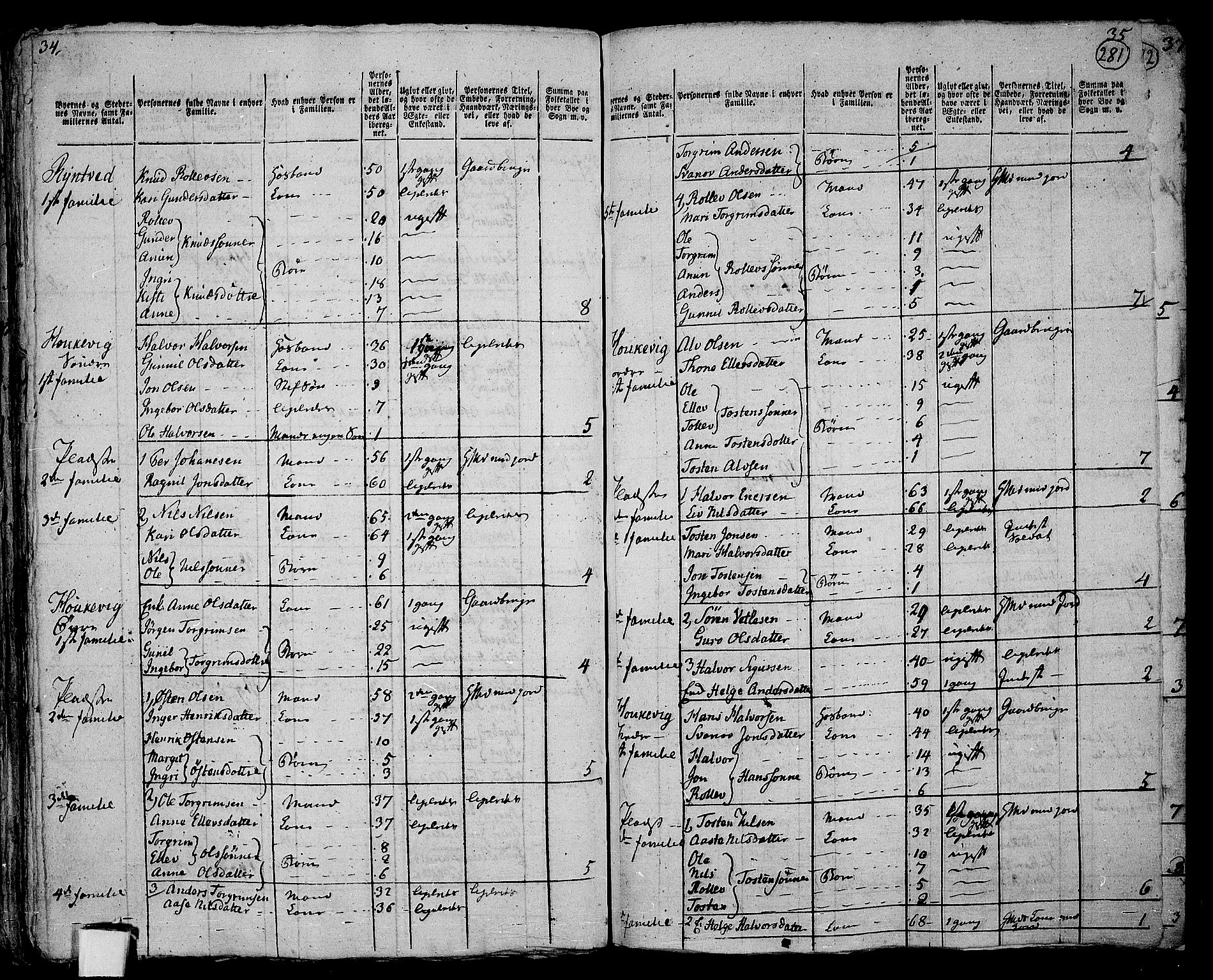 RA, 1801 census for 0822P Sauherad, 1801, p. 280b-281a