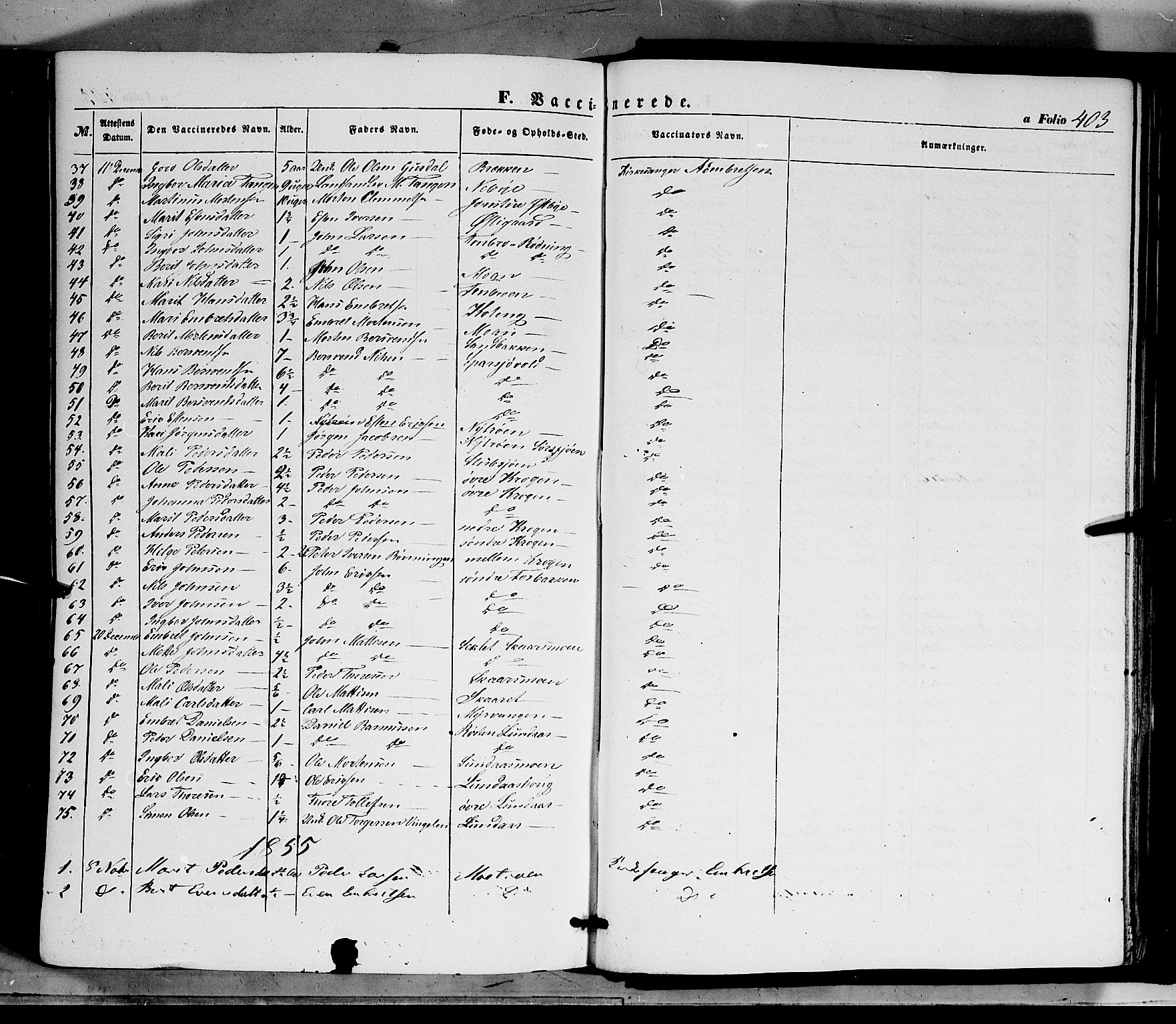 Tynset prestekontor, SAH/PREST-058/H/Ha/Haa/L0020: Parish register (official) no. 20, 1848-1862, p. 403
