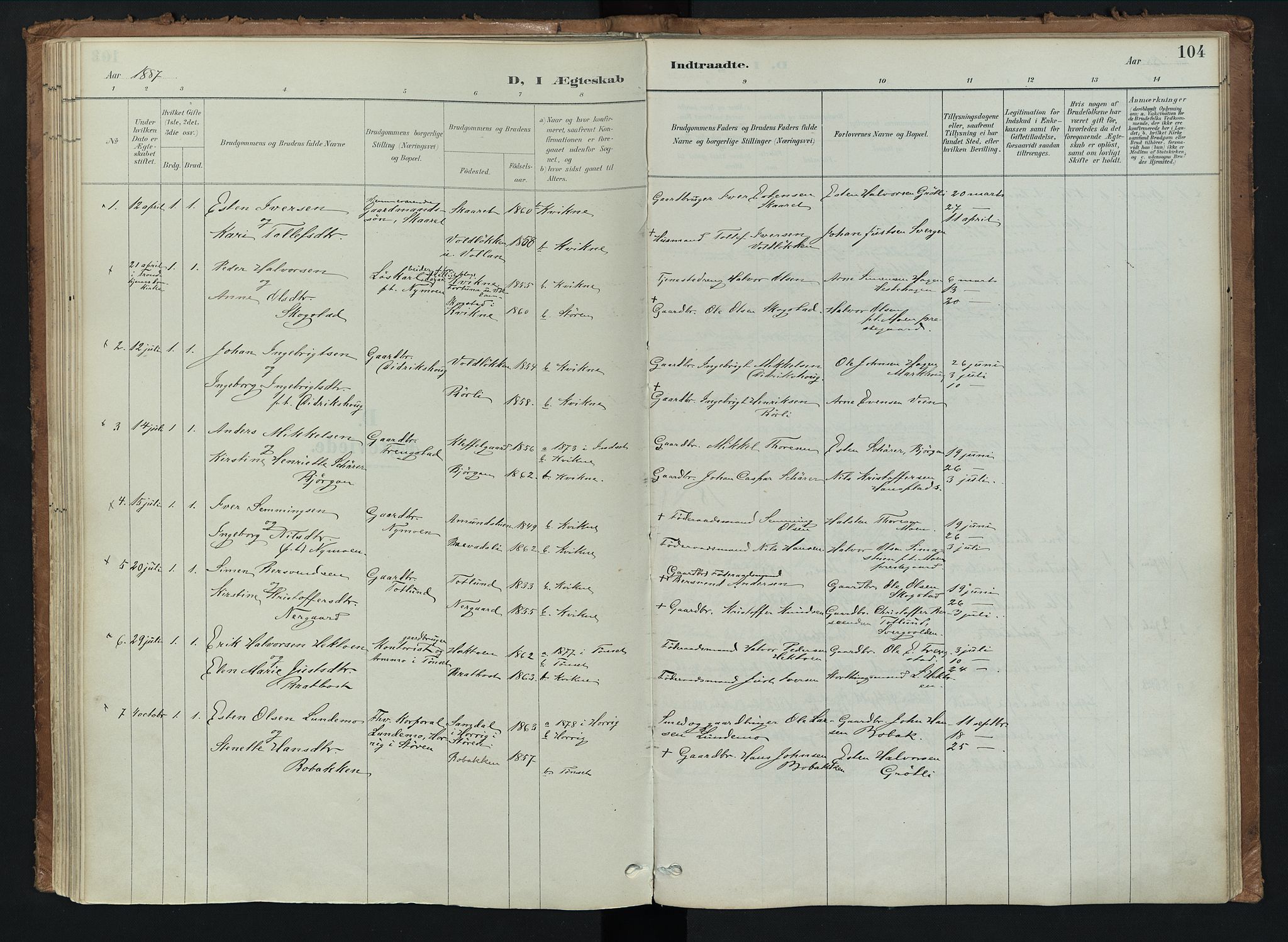 Kvikne prestekontor, AV/SAH-PREST-064/H/Ha/Haa/L0008: Parish register (official) no. 8, 1887-1911, p. 104