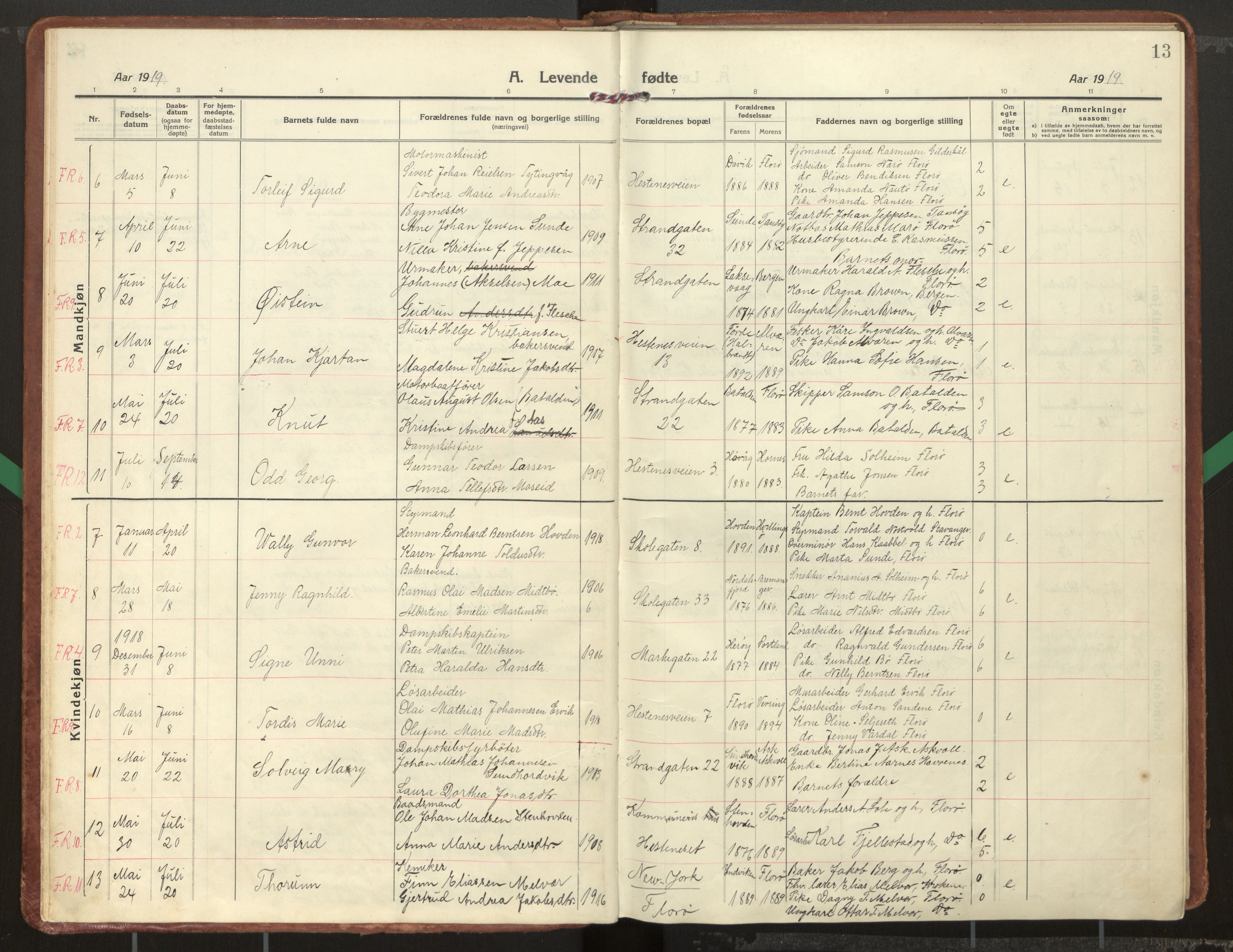 Kinn sokneprestembete, AV/SAB-A-80801/H/Haa/Haac/L0003: Parish register (official) no. C 3, 1917-1934, p. 13