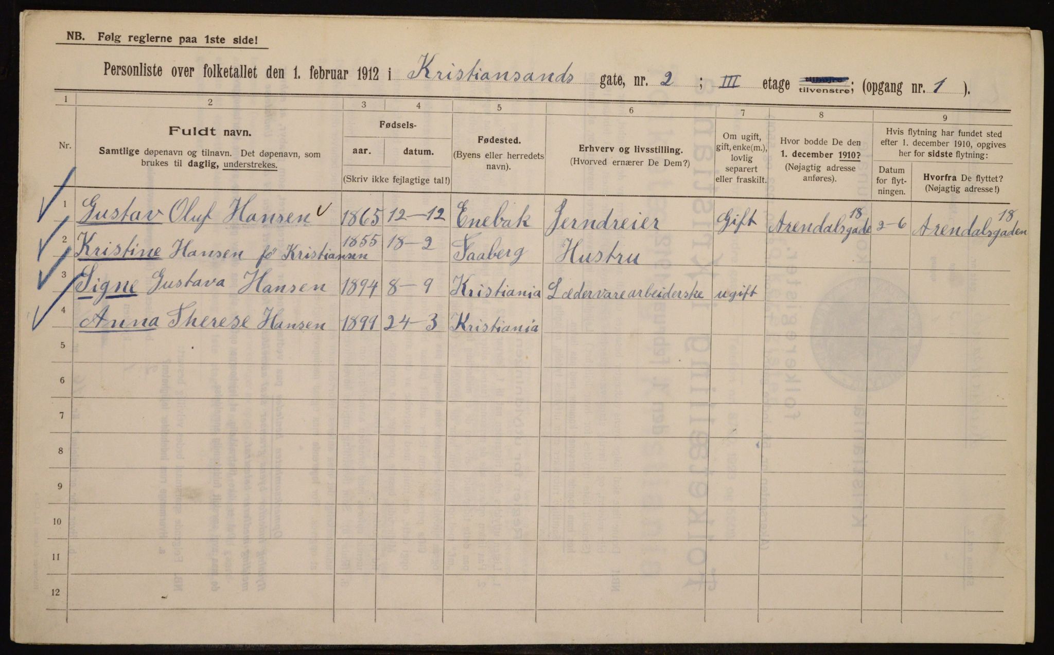 OBA, Municipal Census 1912 for Kristiania, 1912, p. 54488