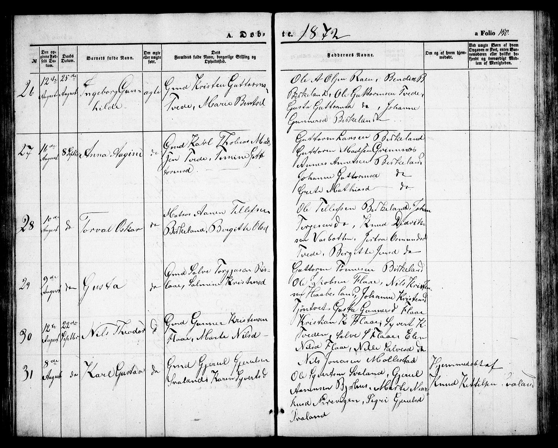 Birkenes sokneprestkontor, AV/SAK-1111-0004/F/Fb/L0002: Parish register (copy) no. B 2, 1849-1876, p. 150