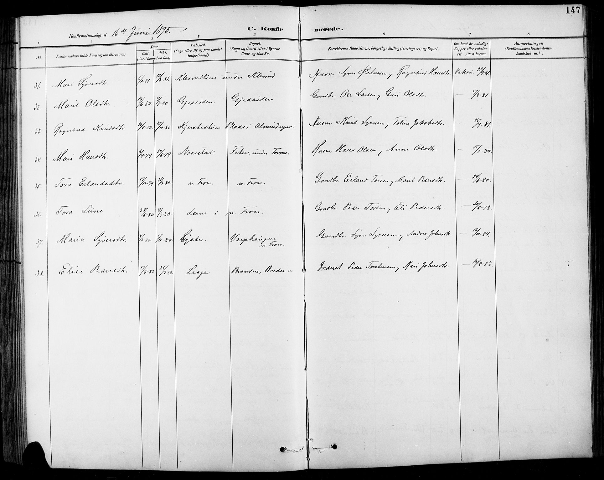 Sel prestekontor, SAH/PREST-074/H/Ha/Hab/L0001: Parish register (copy) no. 1, 1894-1923, p. 147