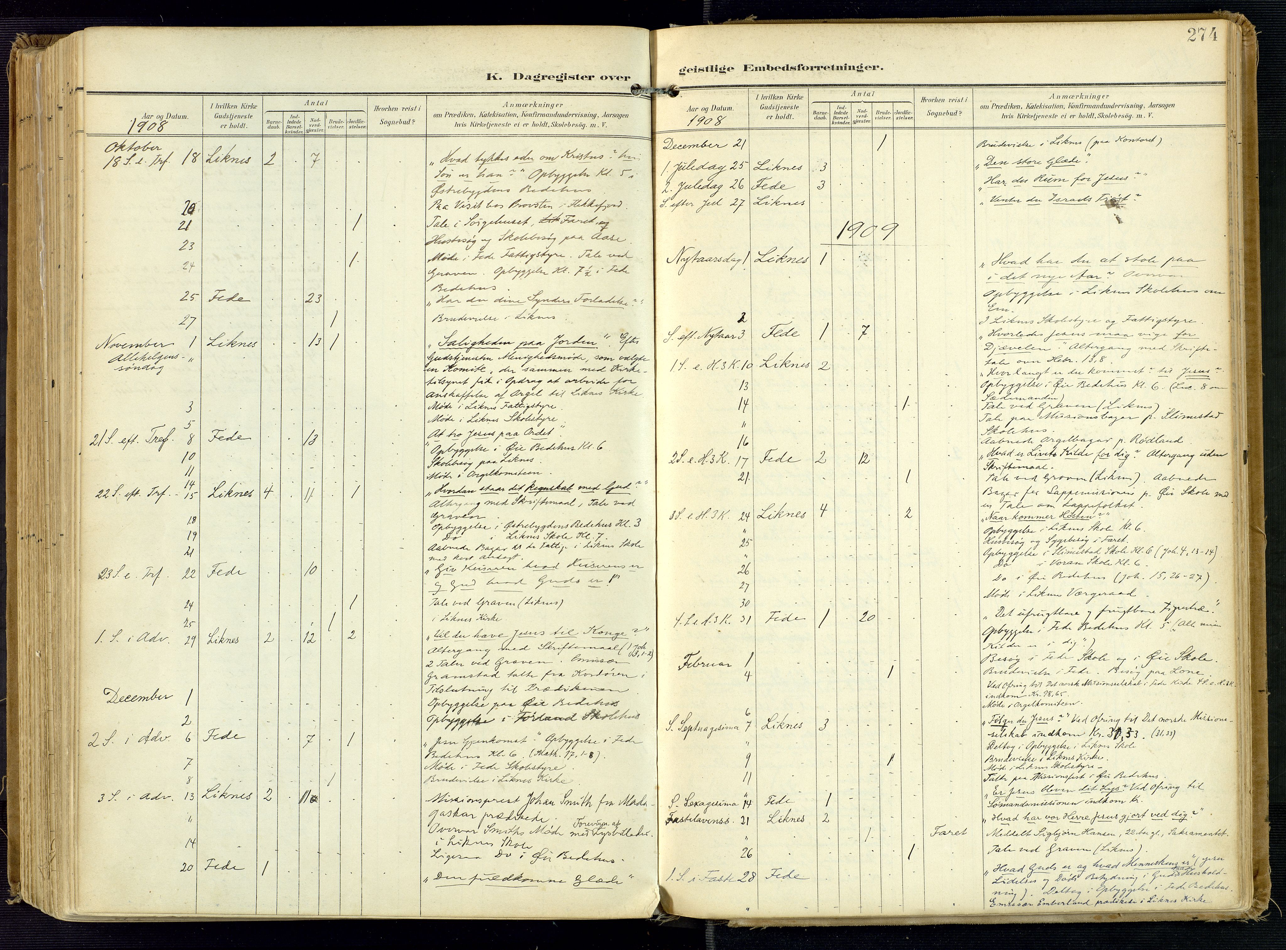 Kvinesdal sokneprestkontor, AV/SAK-1111-0026/F/Fa/Fab/L0009: Parish register (official) no. A 9, 1898-1915, p. 274