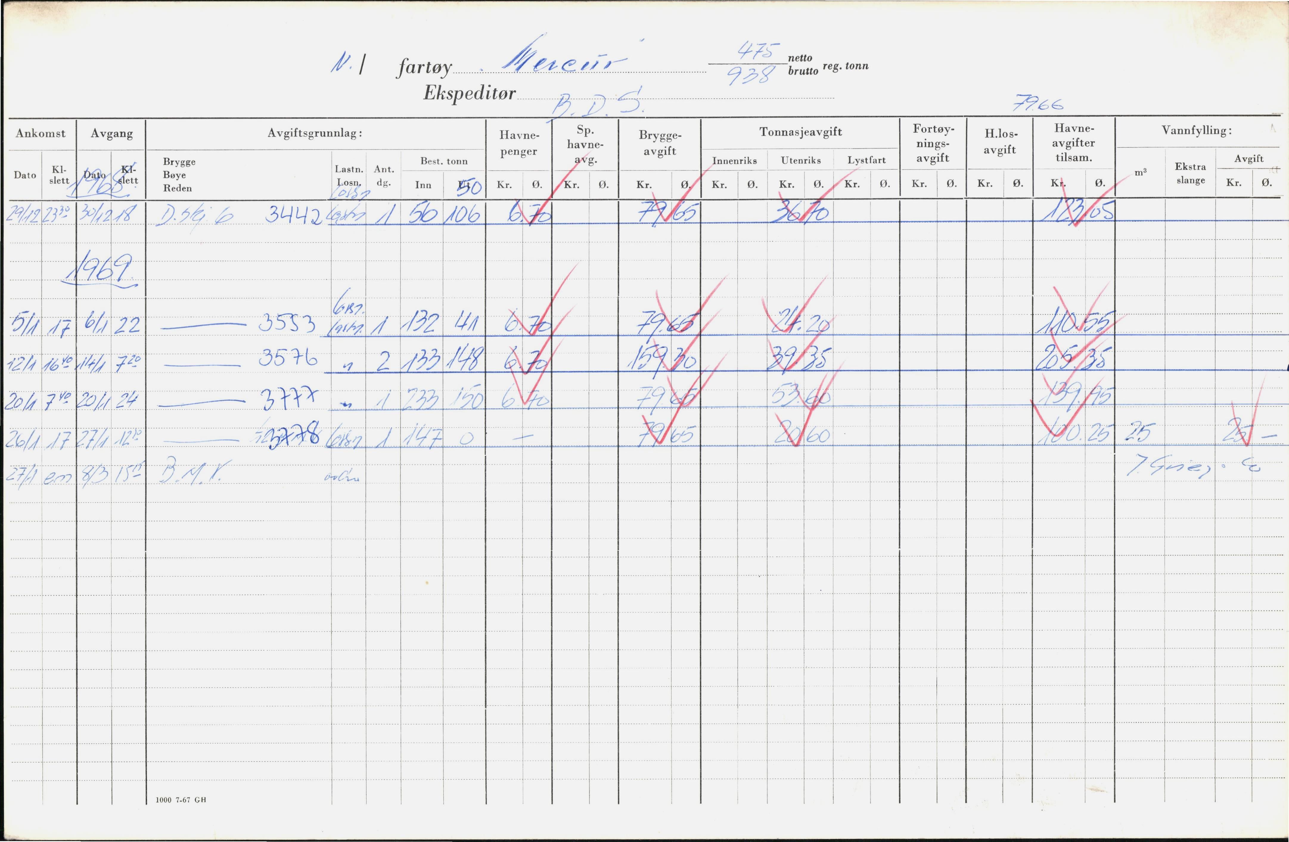 Bergen kommune. Havnekontor/havnefogd, BBA/A-0742/H/Ha/Hac/L0037: Skipsregister Melar-Modig, 1941-1975