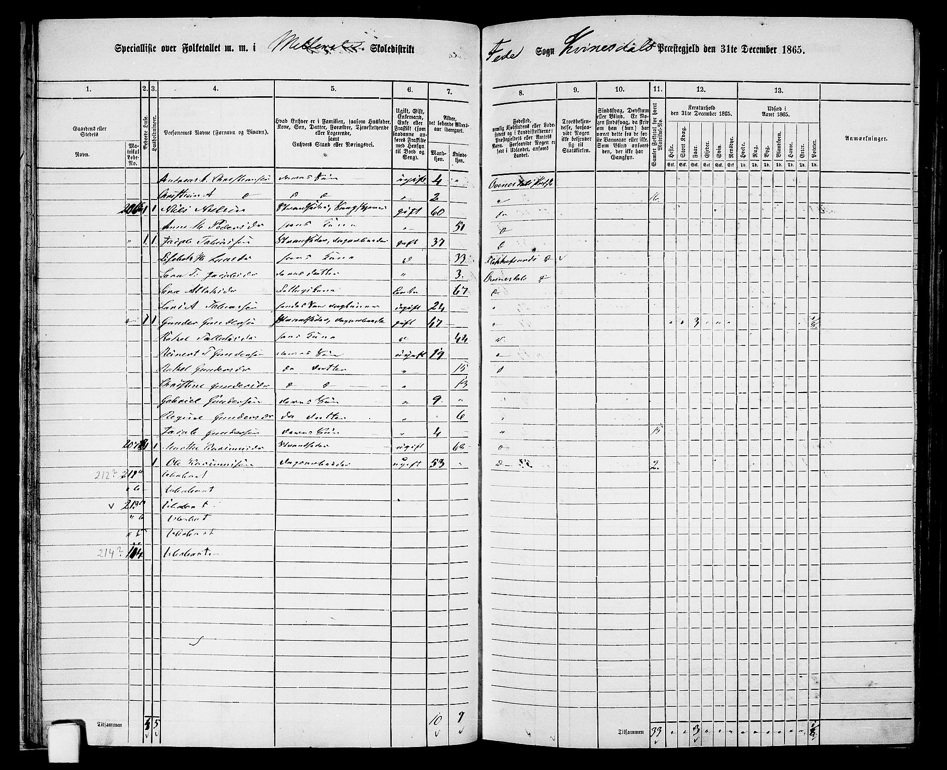 RA, 1865 census for Kvinesdal, 1865, p. 40