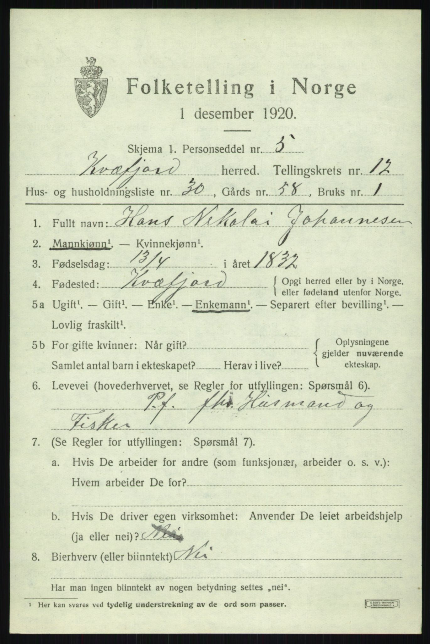 SATØ, 1920 census for Kvæfjord, 1920, p. 6045