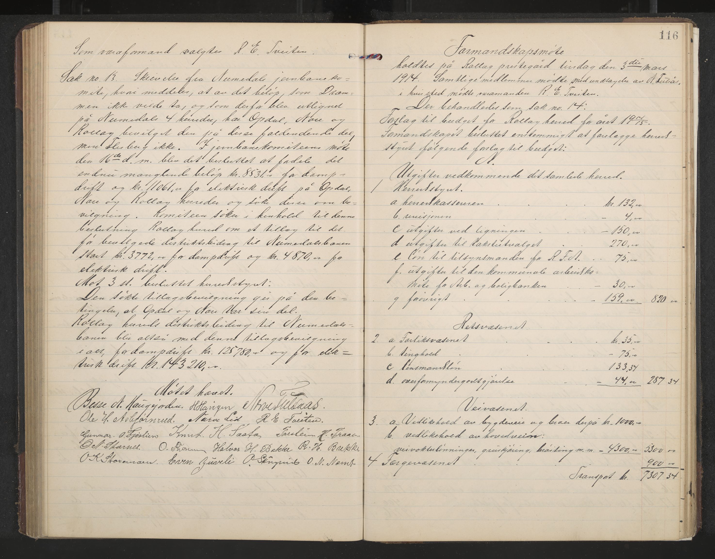 Rollag formannskap og sentraladministrasjon, IKAK/0632021-2/A/Aa/L0005: Møtebok, 1909-1915, p. 116