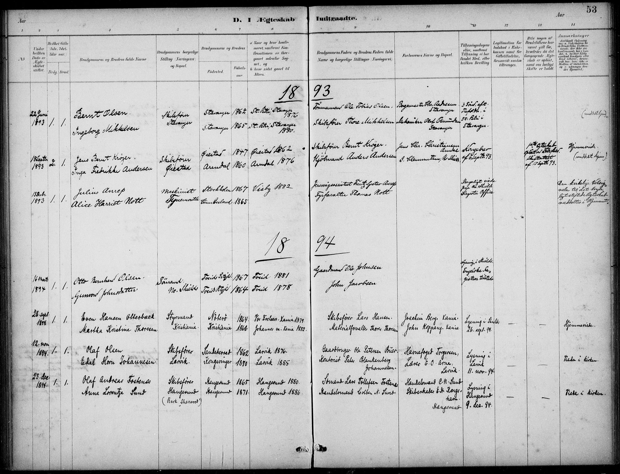 Den norske sjømannsmisjon i utlandet/Tyne-havnene (North Shields og New Castle), AV/SAB-SAB/PA-0101/H/Ha/L0002: Parish register (official) no. A 2, 1883-1938, p. 53