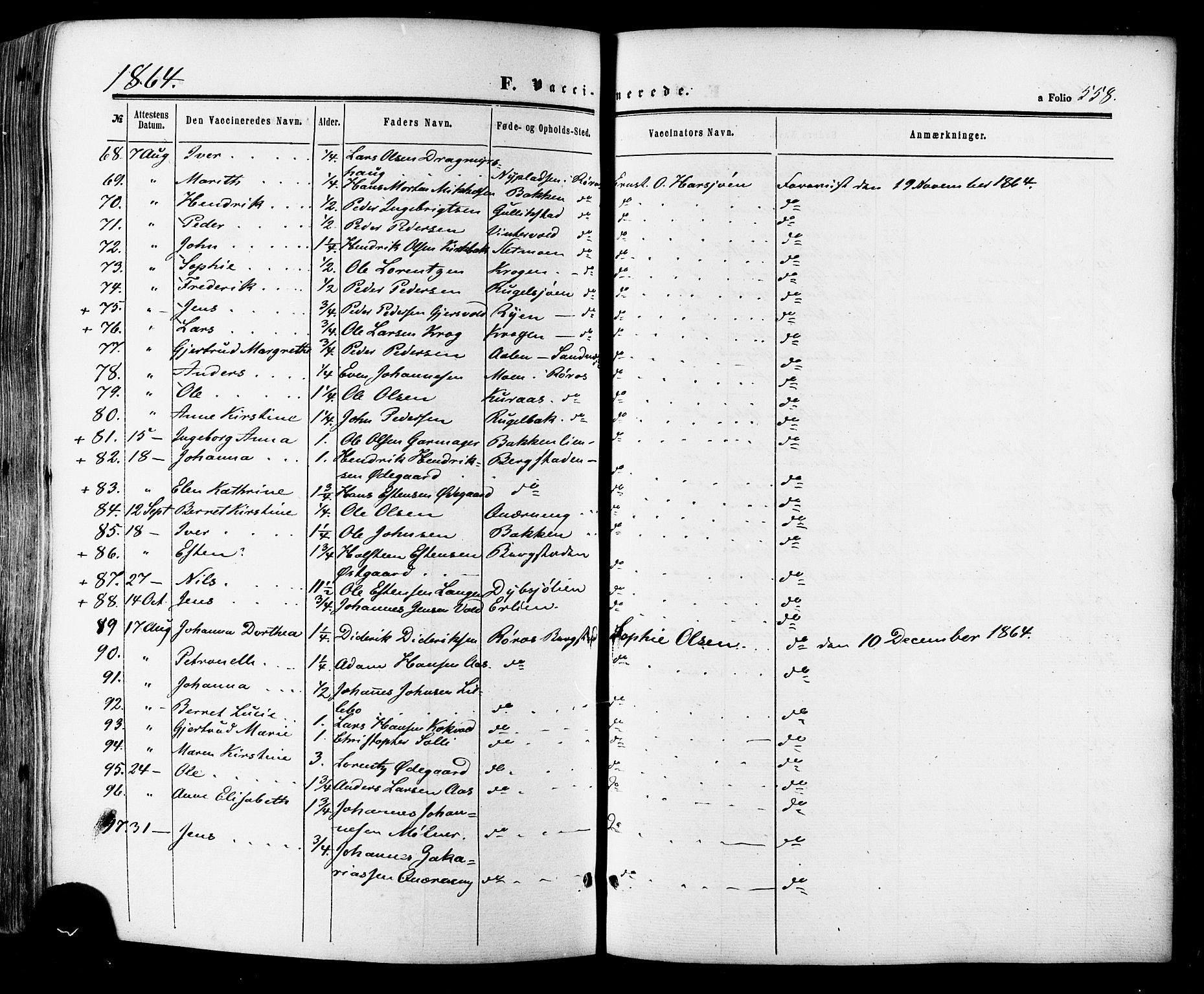 Ministerialprotokoller, klokkerbøker og fødselsregistre - Sør-Trøndelag, SAT/A-1456/681/L0932: Parish register (official) no. 681A10, 1860-1878, p. 558