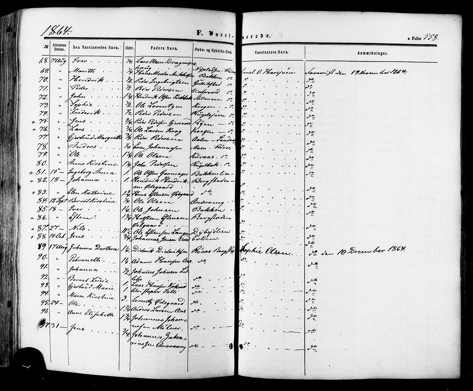 Ministerialprotokoller, klokkerbøker og fødselsregistre - Sør-Trøndelag, AV/SAT-A-1456/681/L0932: Parish register (official) no. 681A10, 1860-1878, p. 558