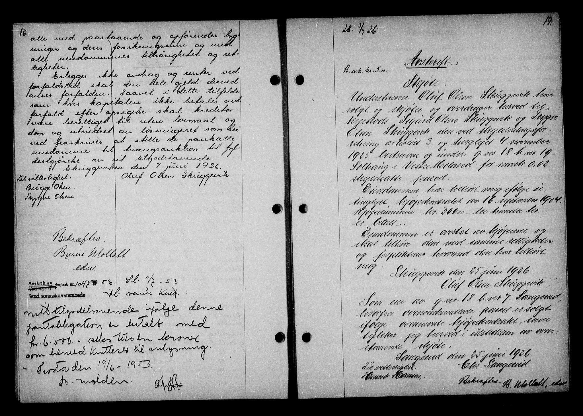 Vestre Nedenes/Sand sorenskriveri, AV/SAK-1221-0010/G/Gb/Gba/L0036: Mortgage book no. 62, 1926-1928, p. 16-17