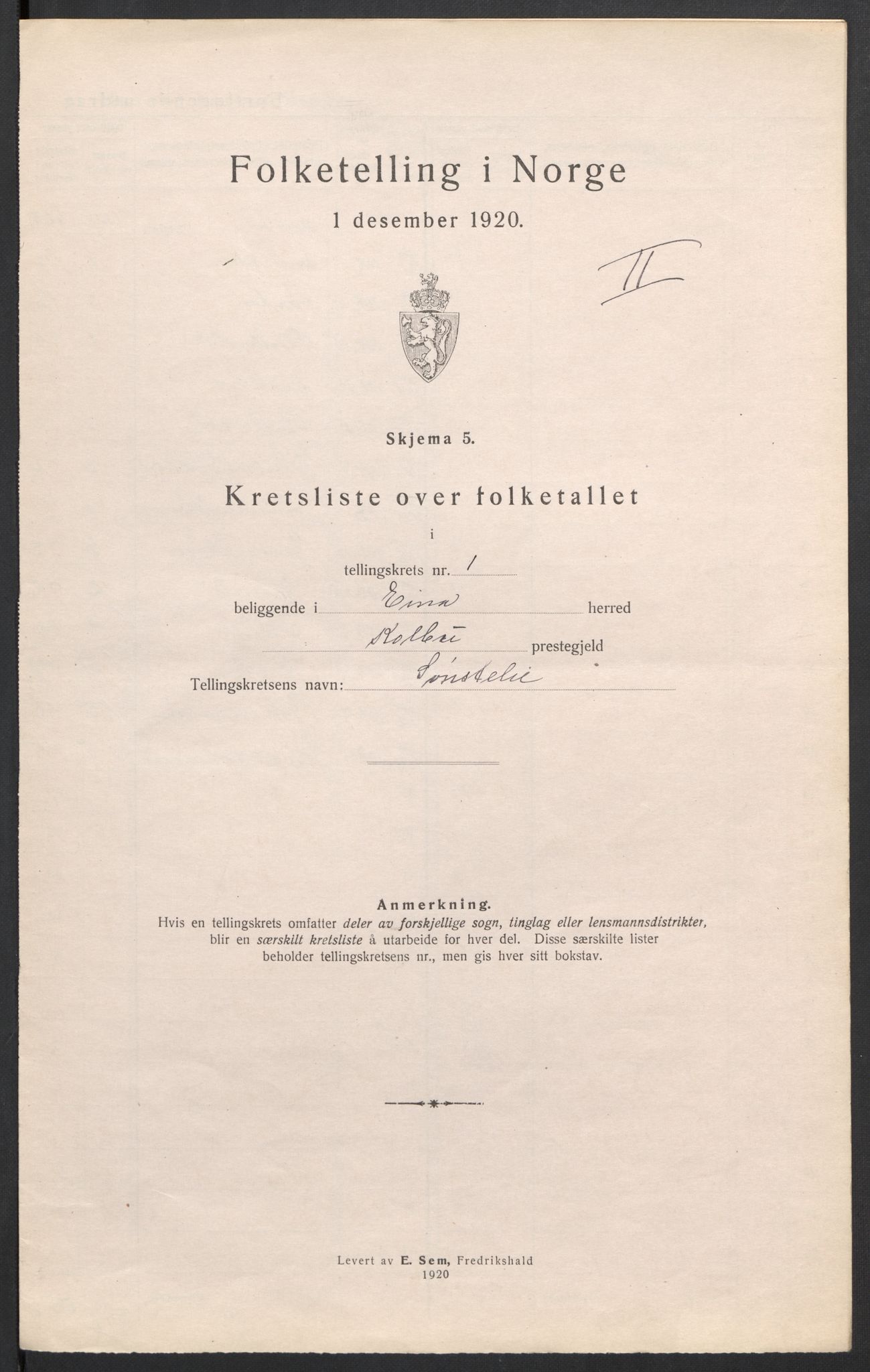 SAH, 1920 census for Eina, 1920, p. 10