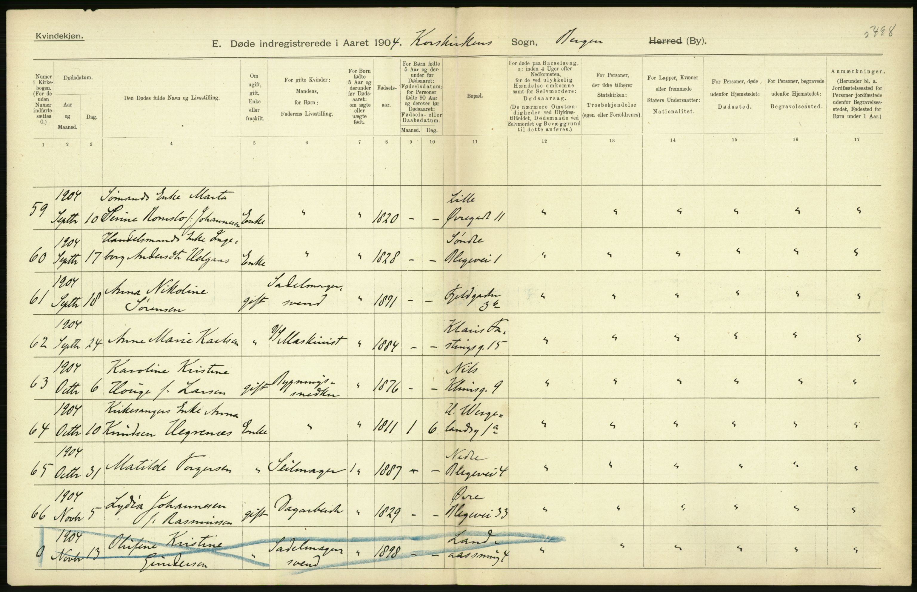 Statistisk sentralbyrå, Sosiodemografiske emner, Befolkning, AV/RA-S-2228/D/Df/Dfa/Dfab/L0014: Bergen: Fødte, gifte, døde, 1904, p. 360