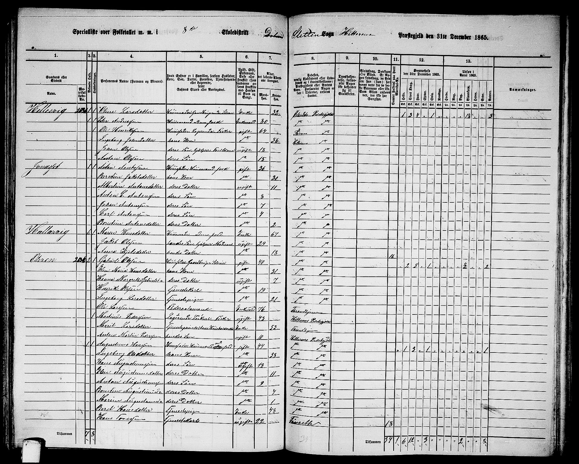 RA, 1865 census for Hitra, 1865, p. 203