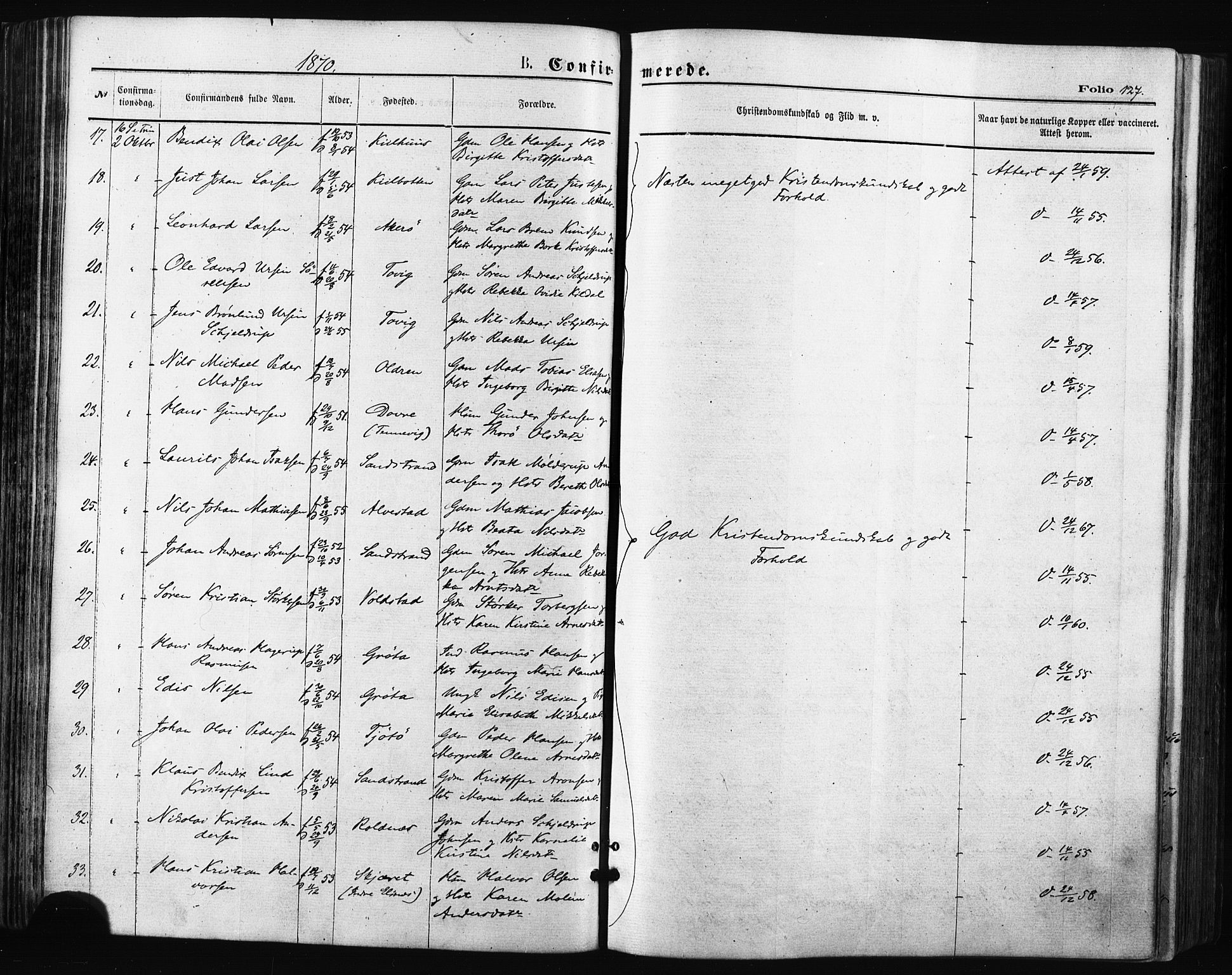 Trondenes sokneprestkontor, SATØ/S-1319/H/Ha/L0013kirke: Parish register (official) no. 13, 1870-1878, p. 127