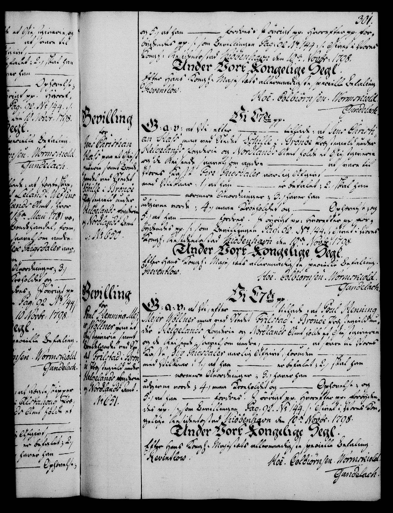 Rentekammeret, Kammerkanselliet, AV/RA-EA-3111/G/Gg/Gga/L0016: Norsk ekspedisjonsprotokoll med register (merket RK 53.16), 1794-1800, p. 301