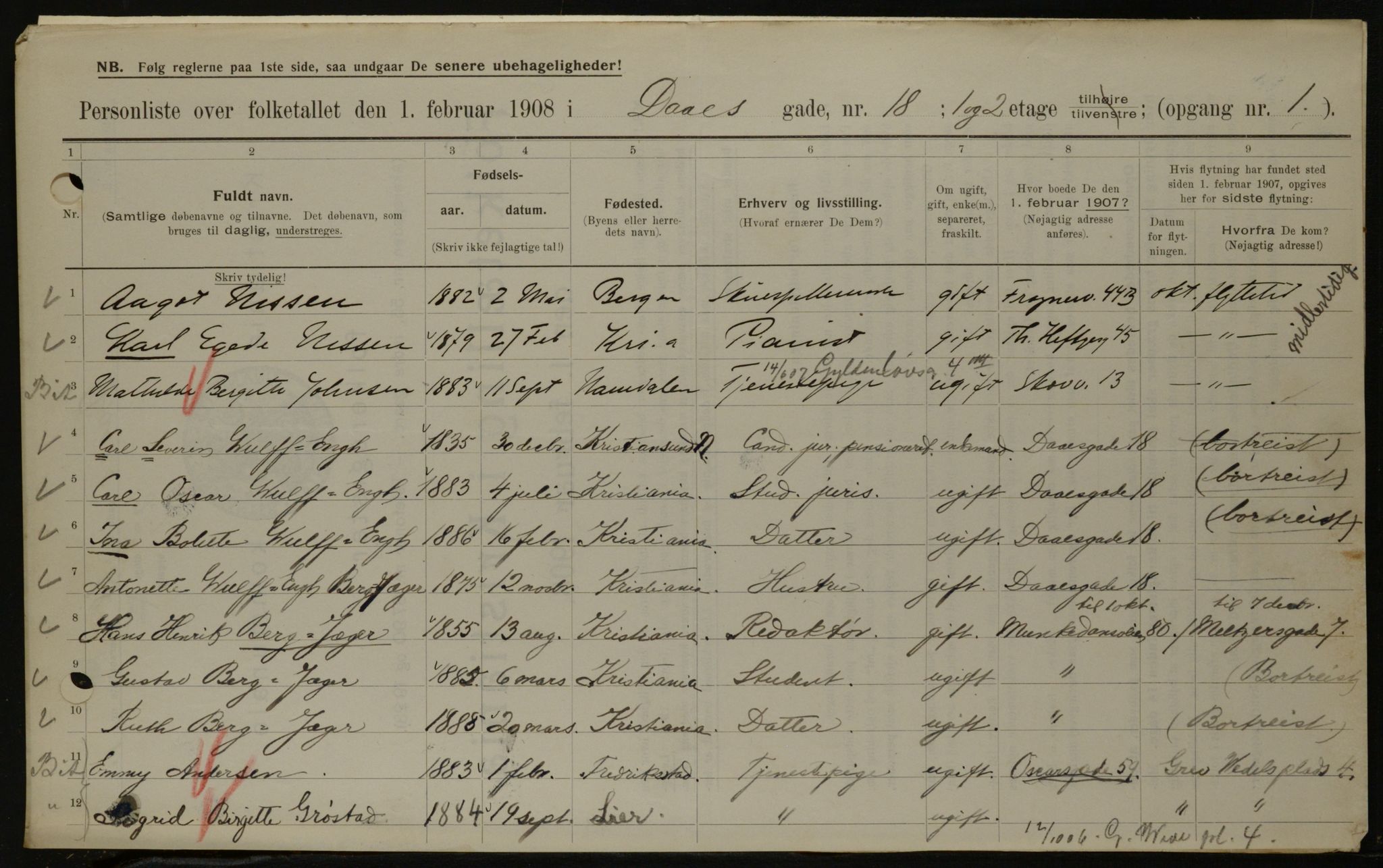 OBA, Municipal Census 1908 for Kristiania, 1908, p. 16677