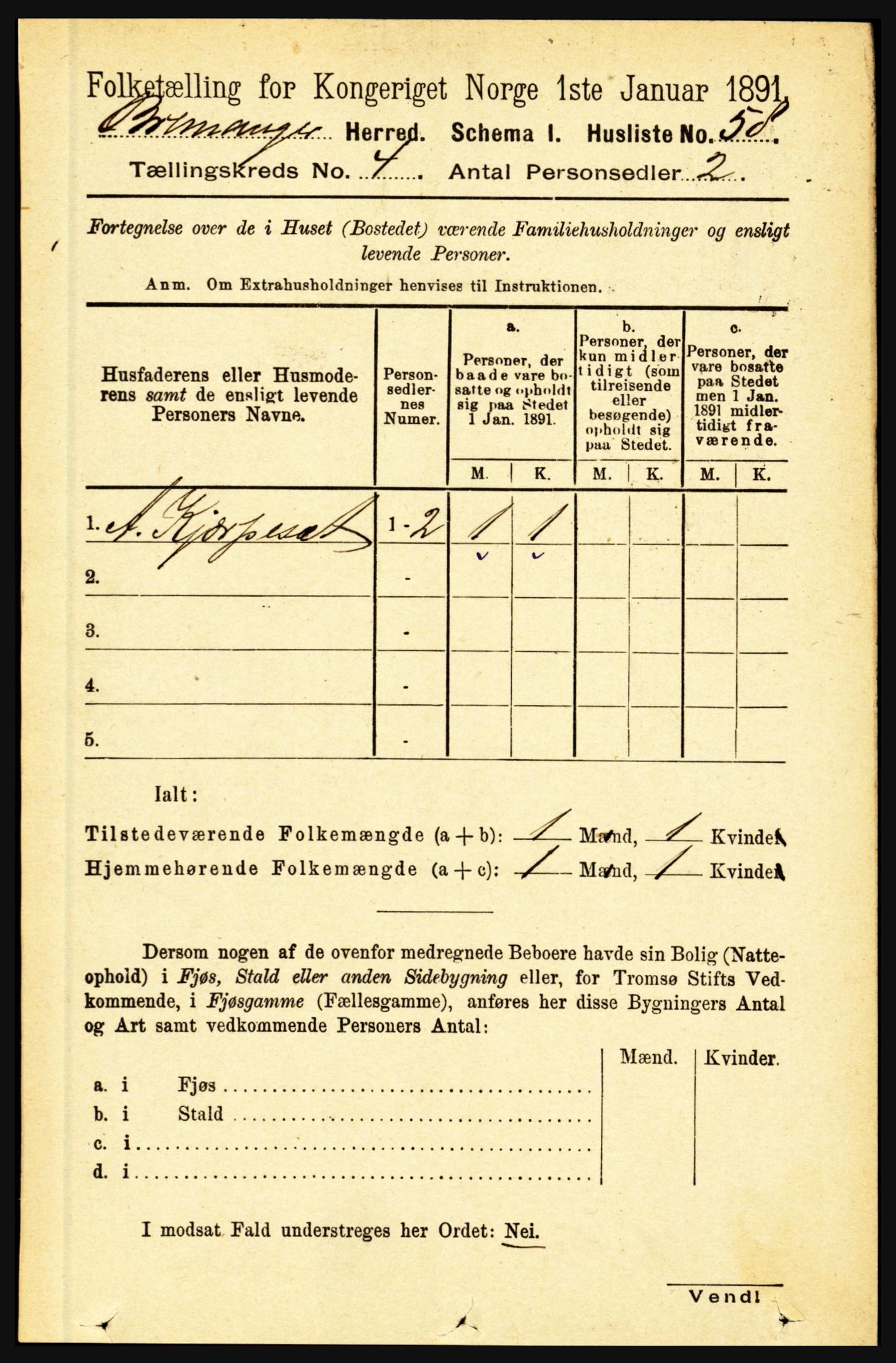 RA, 1891 census for 1438 Bremanger, 1891, p. 1504