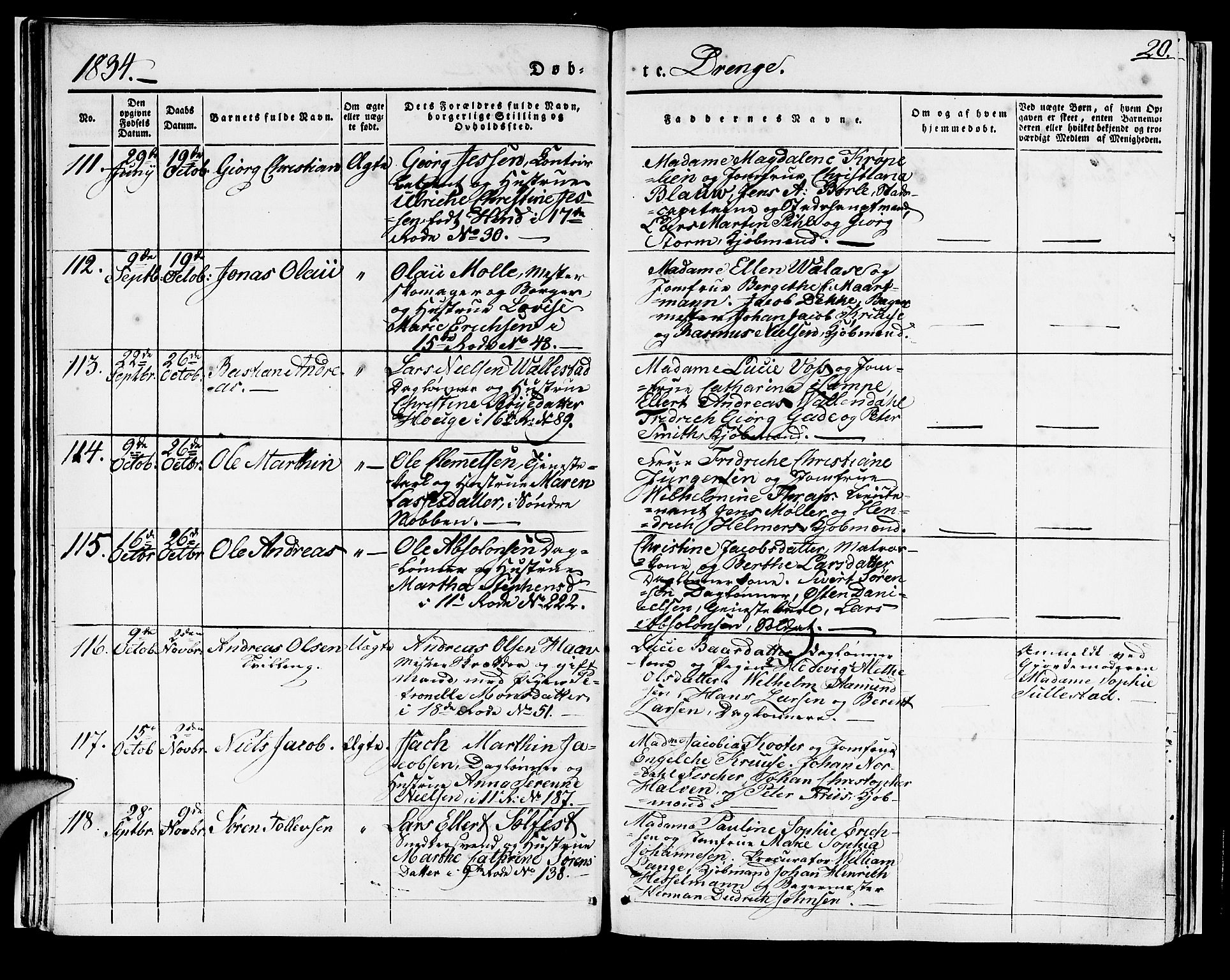 Domkirken sokneprestembete, SAB/A-74801/H/Haa/L0014: Parish register (official) no. A 13, 1830-1837, p. 20