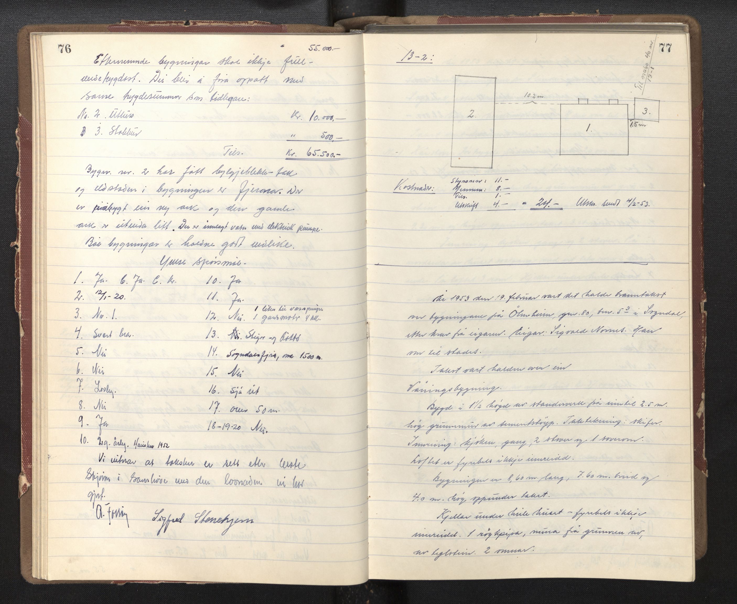 Lensmannen i Sogndal, AV/SAB-A-29901/0012/L0007: Branntakstprotokoll, 1952-1955, p. 76-77