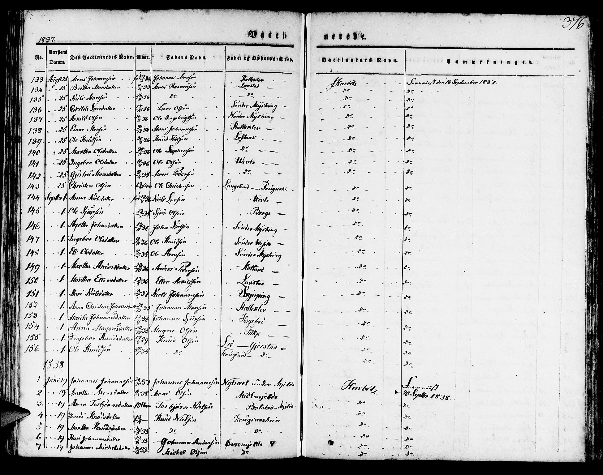 Haus sokneprestembete, SAB/A-75601/H/Haa: Parish register (official) no. A 14, 1827-1838, p. 376