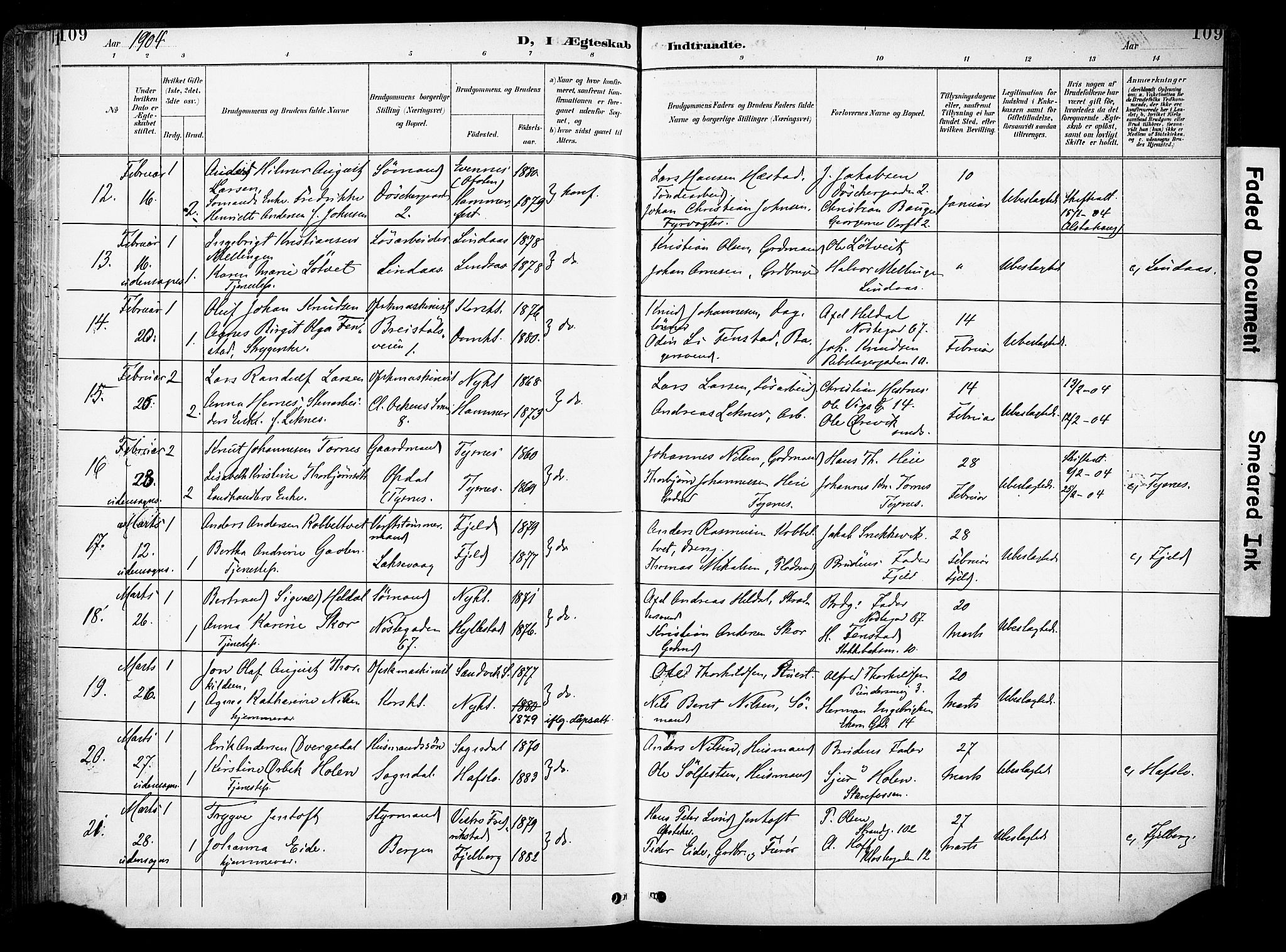 Nykirken Sokneprestembete, AV/SAB-A-77101/H/Haa/L0034: Parish register (official) no. D 4, 1896-1905, p. 109