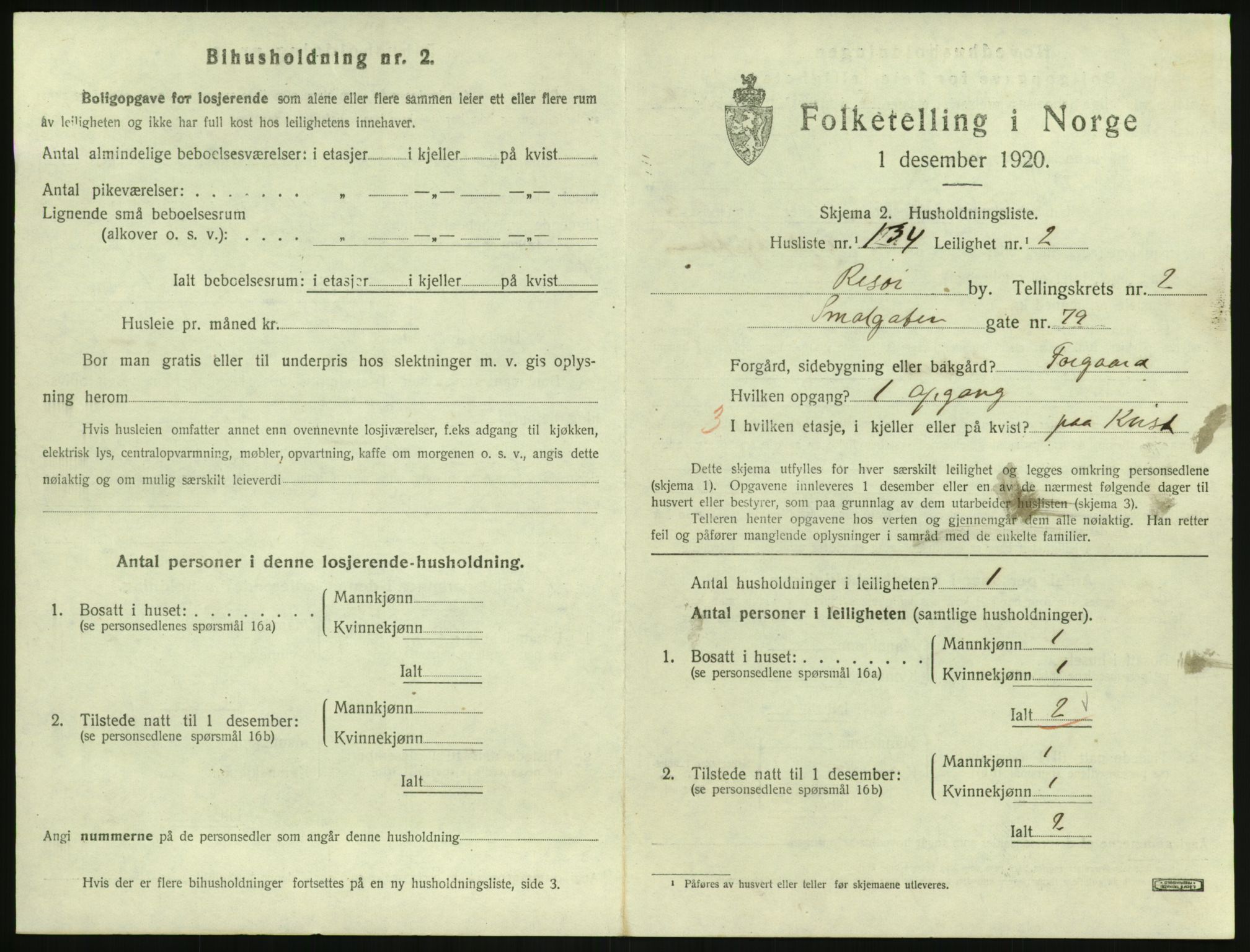 SAK, 1920 census for Risør, 1920, p. 2329