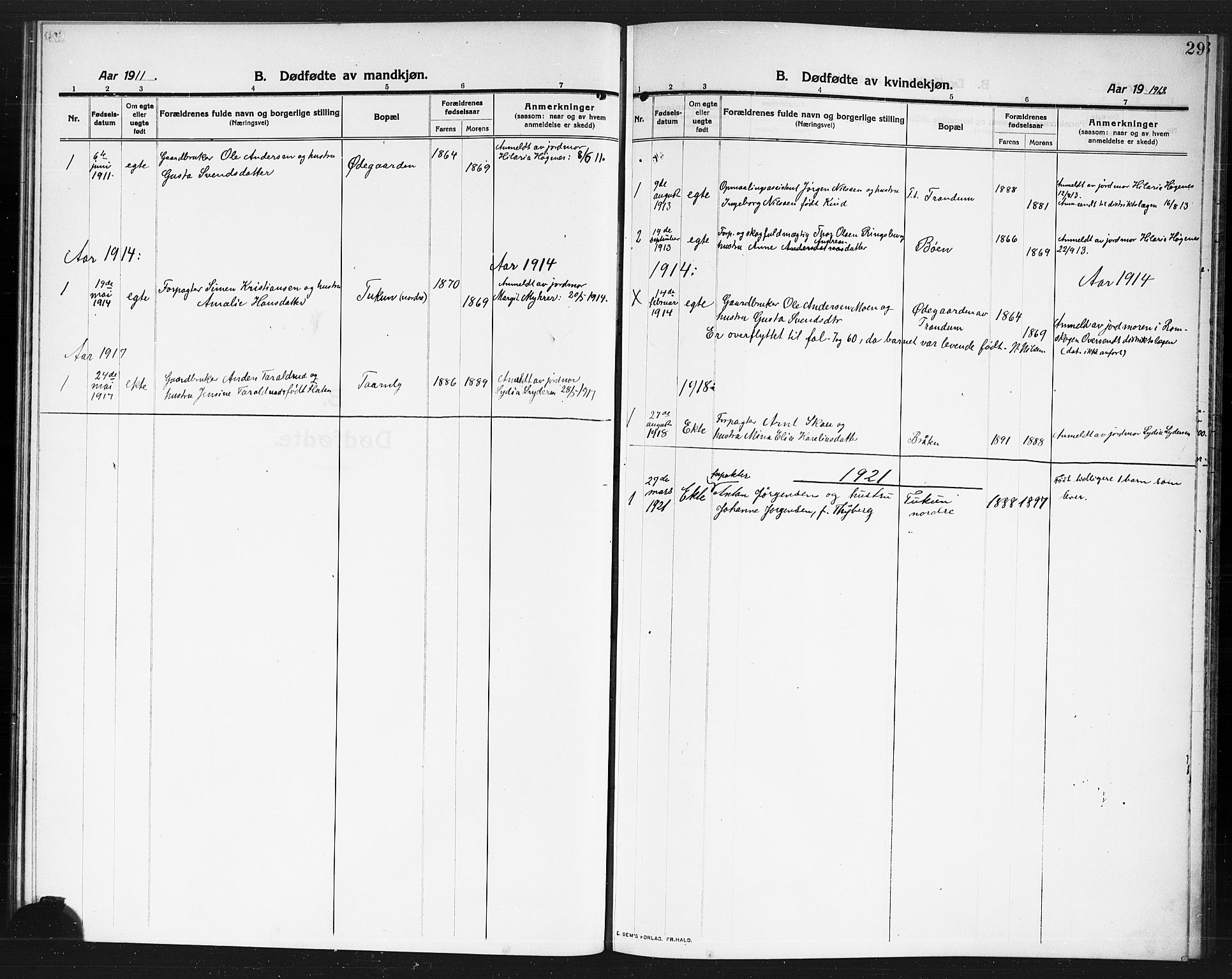 Rødenes prestekontor Kirkebøker, AV/SAO-A-2005/G/Gb/L0002: Parish register (copy) no. II 2, 1911-1921, p. 29