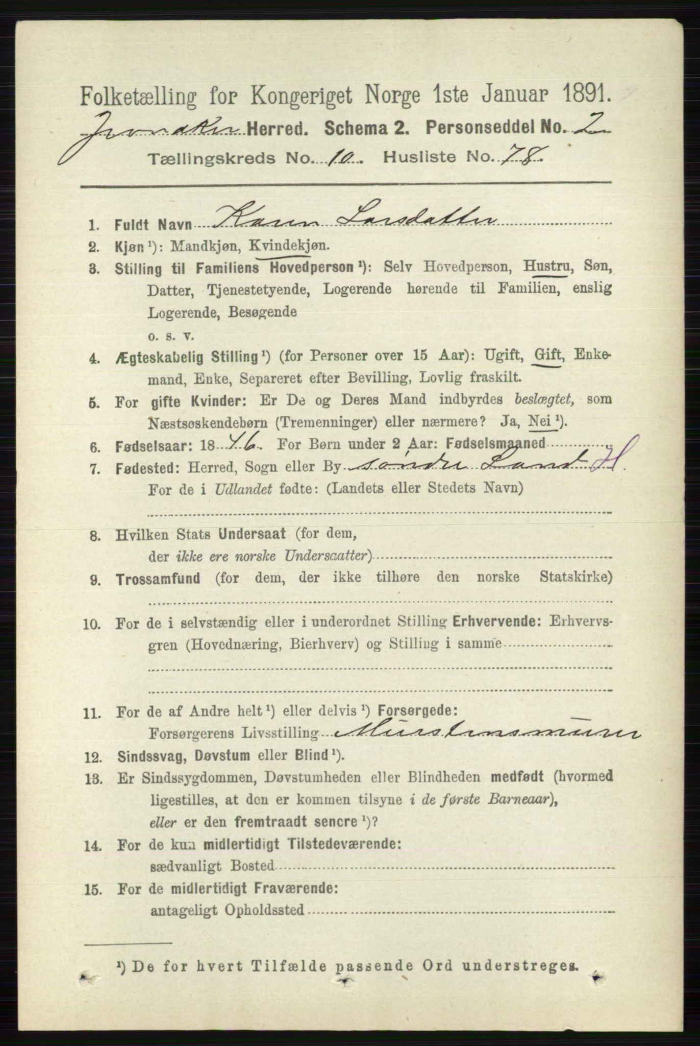 RA, 1891 census for 0532 Jevnaker, 1891, p. 6106
