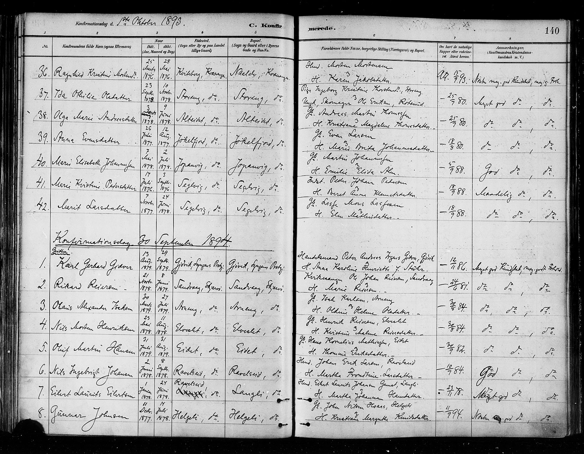 Skjervøy sokneprestkontor, SATØ/S-1300/H/Ha/Haa/L0010kirke: Parish register (official) no. 10, 1887-1898, p. 140