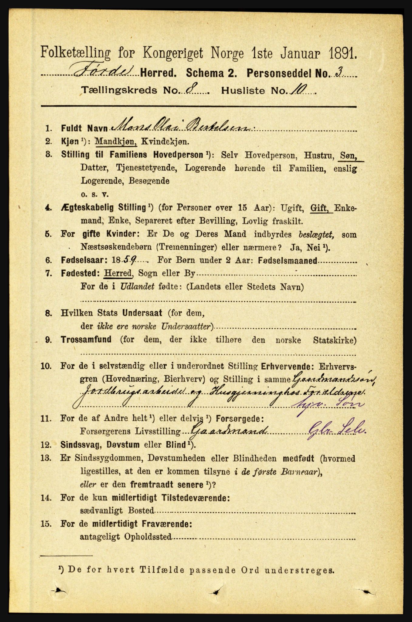 RA, 1891 census for 1432 Førde, 1891, p. 2946