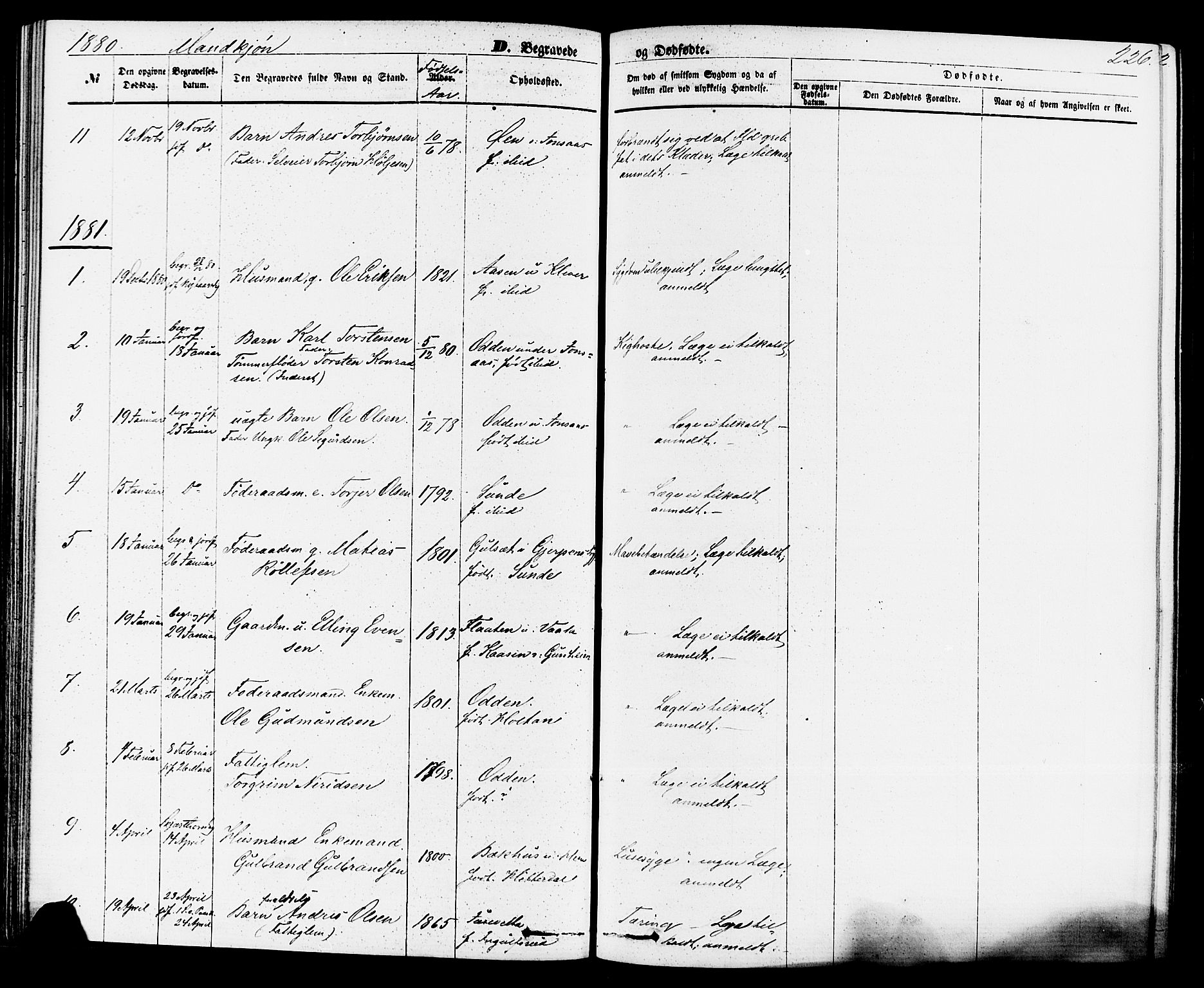 Sauherad kirkebøker, AV/SAKO-A-298/F/Fa/L0008: Parish register (official) no. I 8, 1873-1886, p. 226