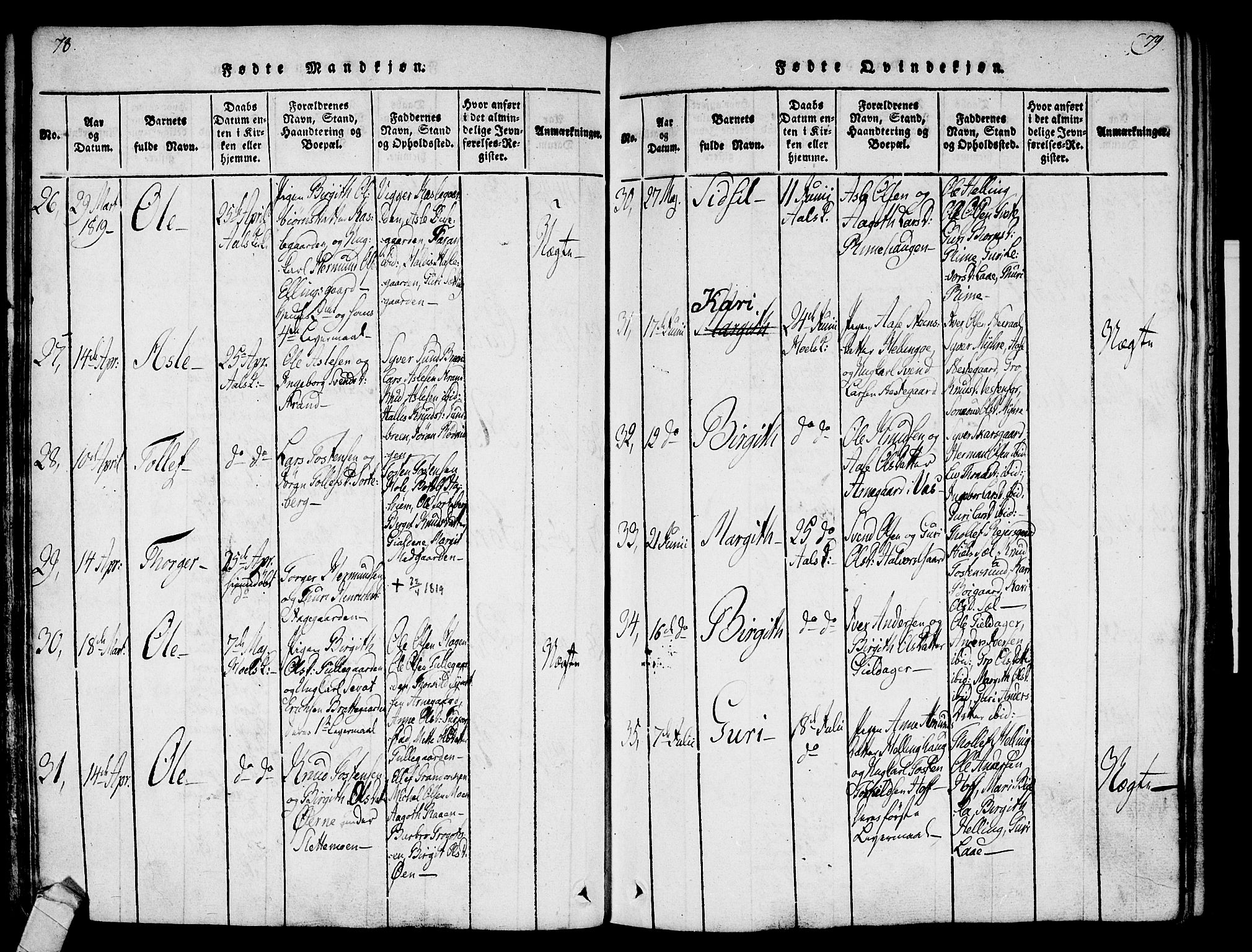 Ål kirkebøker, AV/SAKO-A-249/F/Fa/L0004: Parish register (official) no. I 4, 1815-1825, p. 78-79